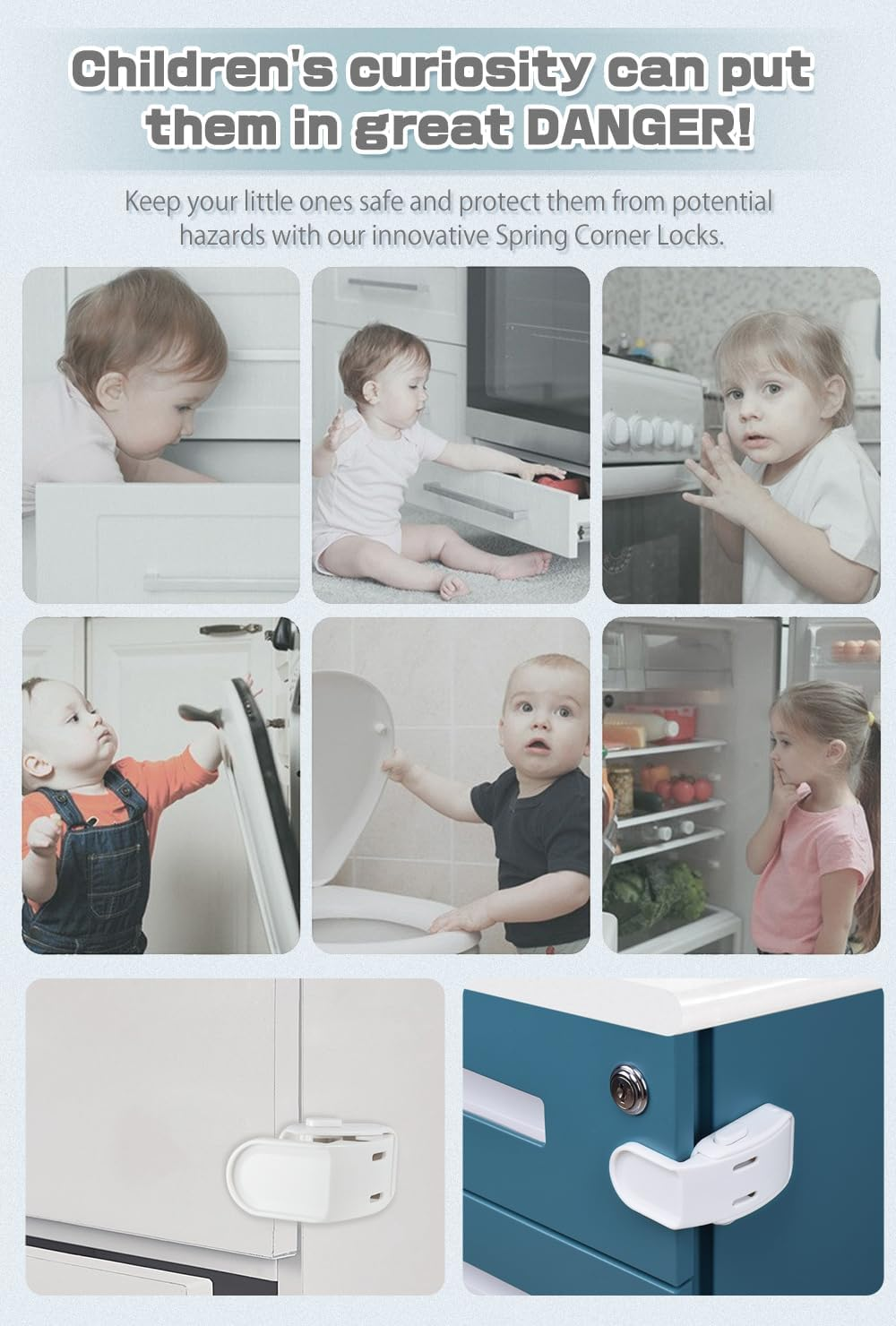 4 Piece Child Drawer Lock, Child Safety Cabinet Locks, Baby Proofing Cabinets, Drawer Lock, Strong Adhesive, No Drilling, for Bedstand Drawers, Room Side Furniture Corner Edge image number 3