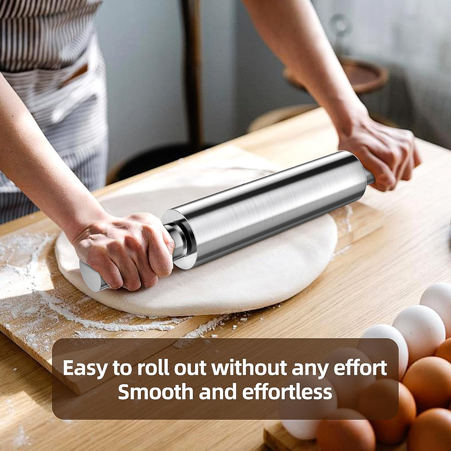 Stainless Steel Rolling Pin,Long Dough Roller for All Baking Needs image number 4