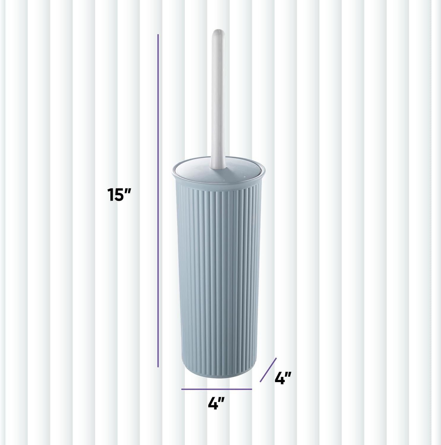 Decorative Plastic Toilet Bowl Brush and Holder Set, Blue (1 Pack) Cleaner Scrubber for Bathroom - Ribbed Design image number 3