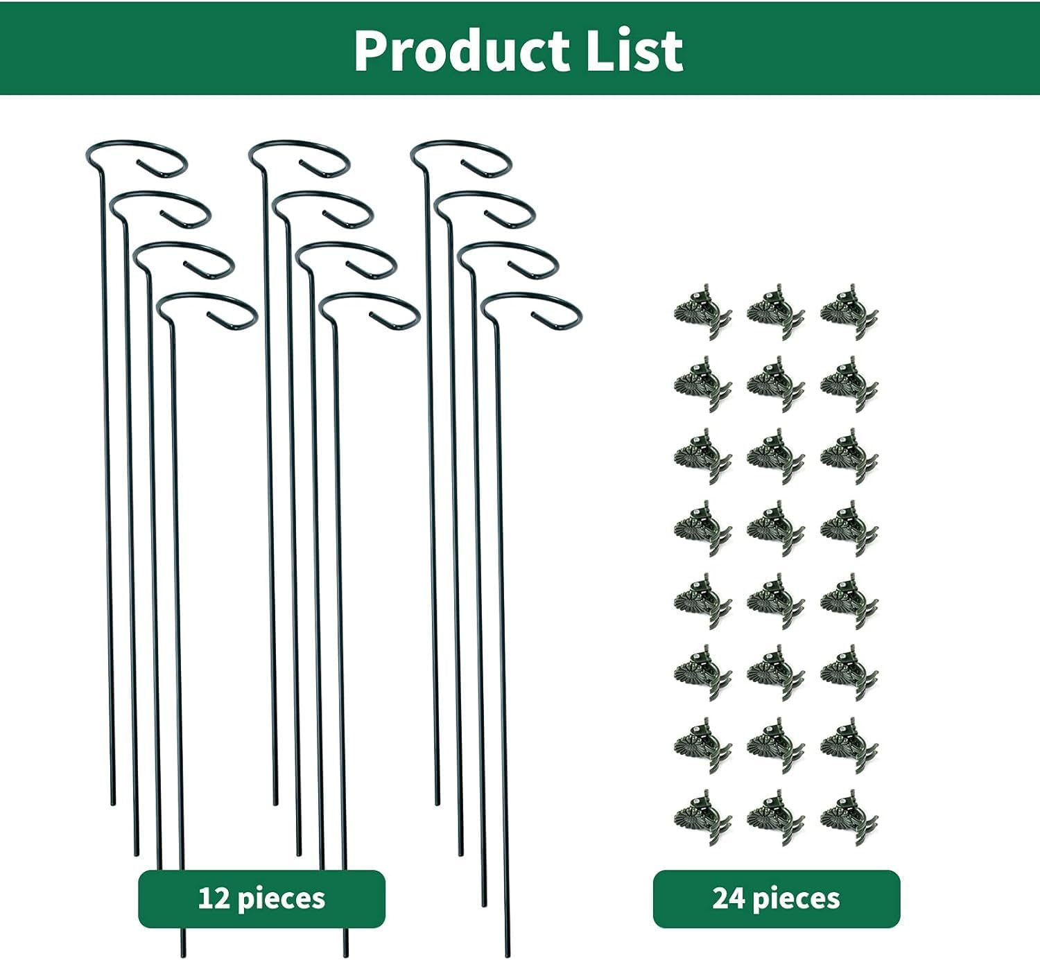 Limcryspp 12 Plant Support Posts and 24 Plant Clips, Single Stem Support Post, Plant Cage Support Ring, Garden Flowers, Roses, Tomatoes, Peonies, Lilies, Roses, Herbs, Vegetables and Other Plants image number 1
