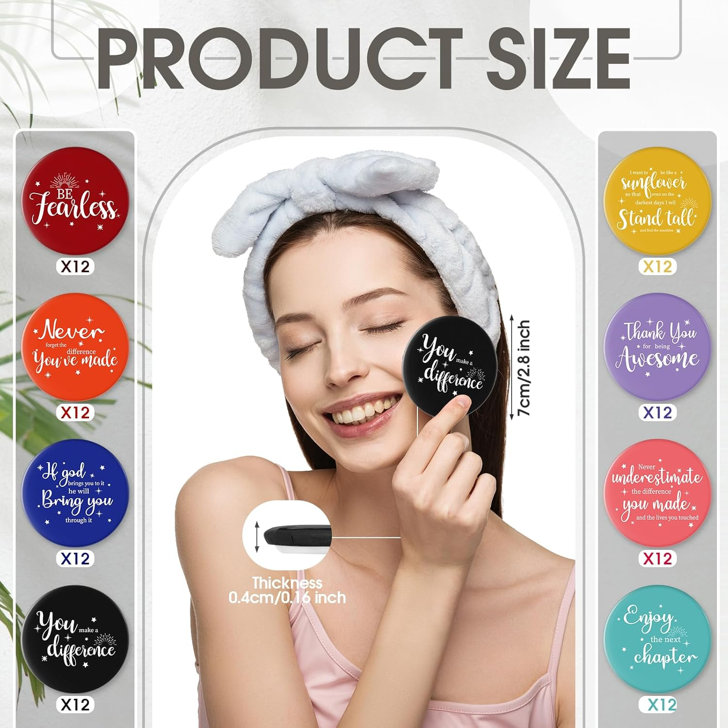 Kigley 96 Pcs Inspirational Compact Mirror for Women Bulk 2.8'' Purse Mirror Nurse Practitioner Week Christmas Party Favor Motivational Positive Office Gift for Coworker Team Teacher (Colorful Base) image number 4