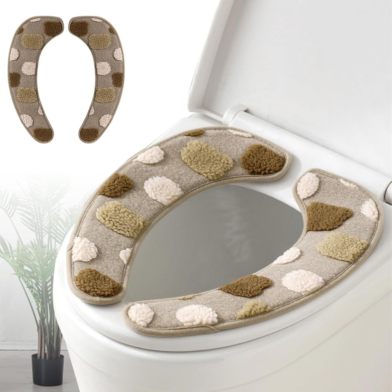 Iensen Thick and Warm Toilet Seat Cover &ndash; Washable, Reusable Cushion with TPR Adhesive Back & Decorative Pattern for Comfort & Insulation (Blue)