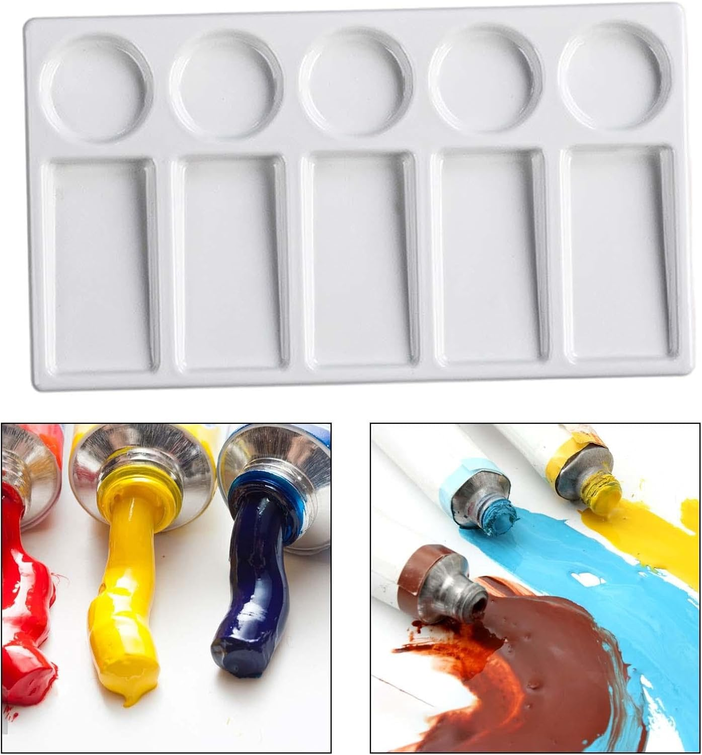 Perfeclan 10 Well Watercolor Paint Palette Ceramic Mixing Palette Premium Colour Mixing Tray for Beginner Painting Palette Dipping Tray, 19.2Cmx10.8Cm image number 6