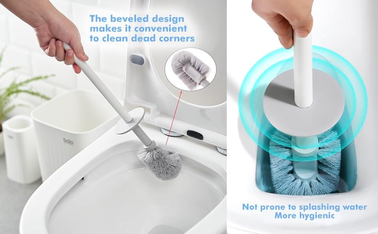 Wiseuwise Premium Toilet Brush and Holder 2 Set - 48 Cm Long Handle Wall Mounted, Drip Proof Design, Thick Bristles for Deep Cleaning, Grey (2 Toilet Brush Set Gray) image number 5