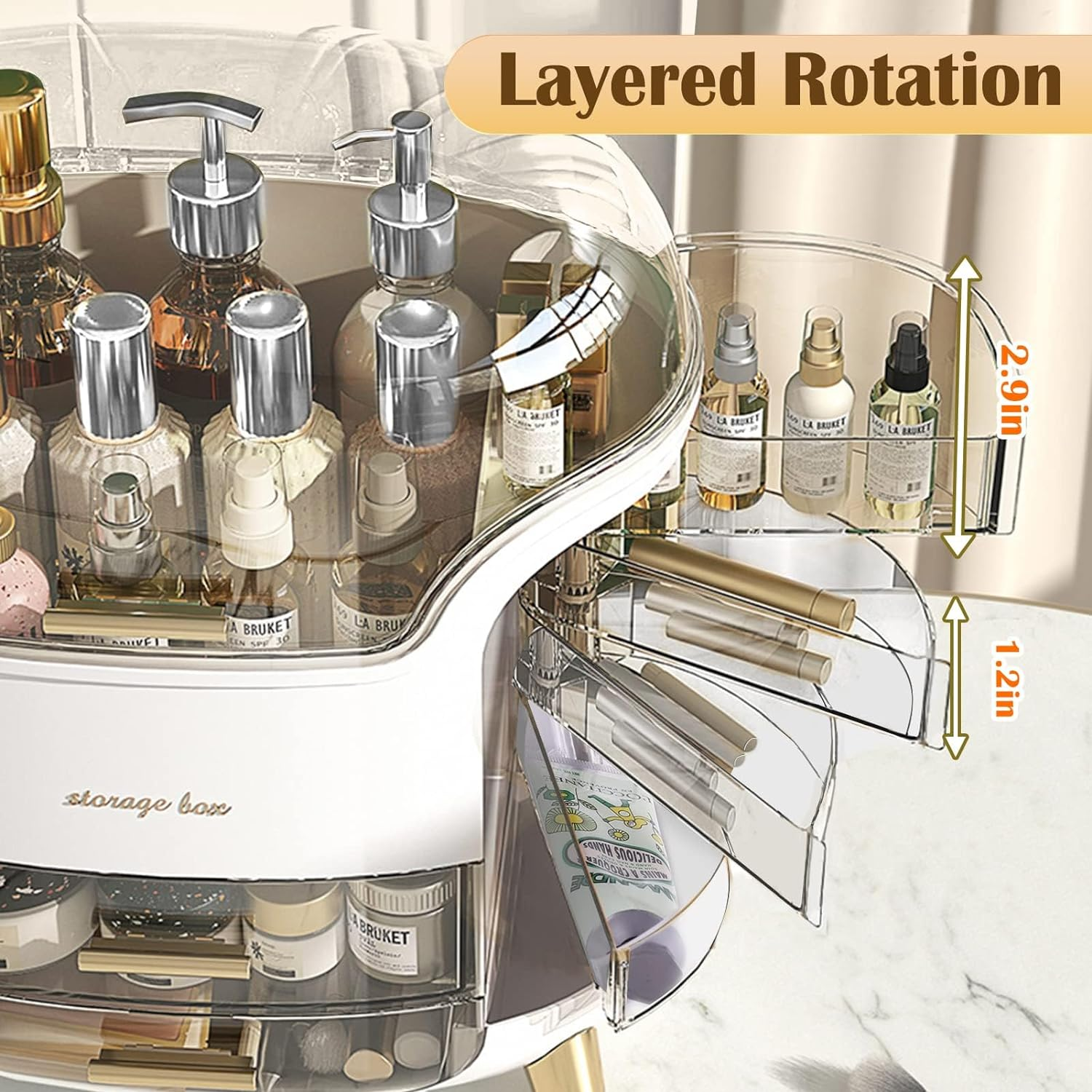 MOTYYA Makeup Organizer and Storage, Cosmetics Organizer Box for Countertop with Lid & Drawers, Cosmetics Skincare Organizers Box with Waterproof & Dustproof Cover for Bedroom image number 5