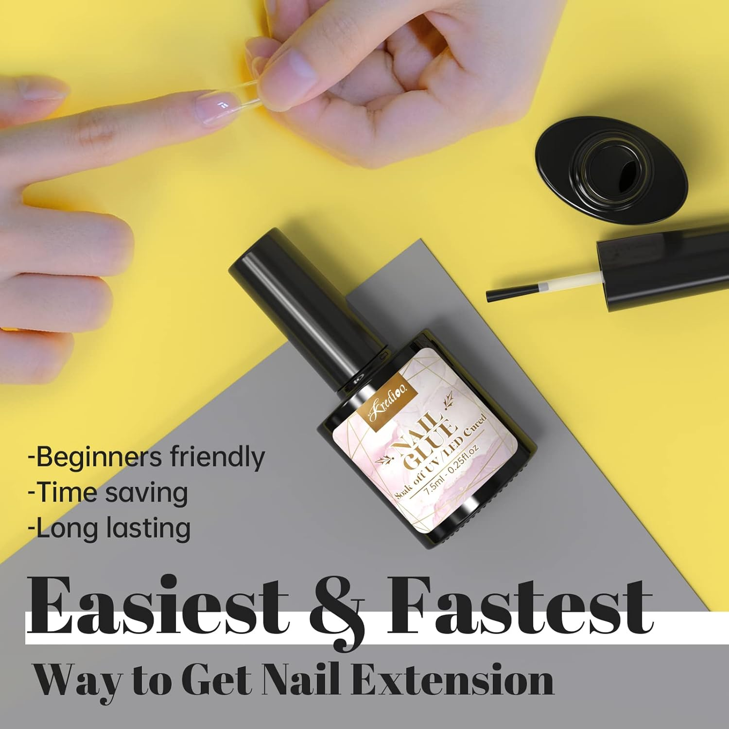 Kredioo Gel X Nail Kit Glue and False Tips Easy Extension with UV Nail Lamp, Glue Gel, 500PCS Coffin Nails, Dehydrator Easy DIY Starter Set image number 4