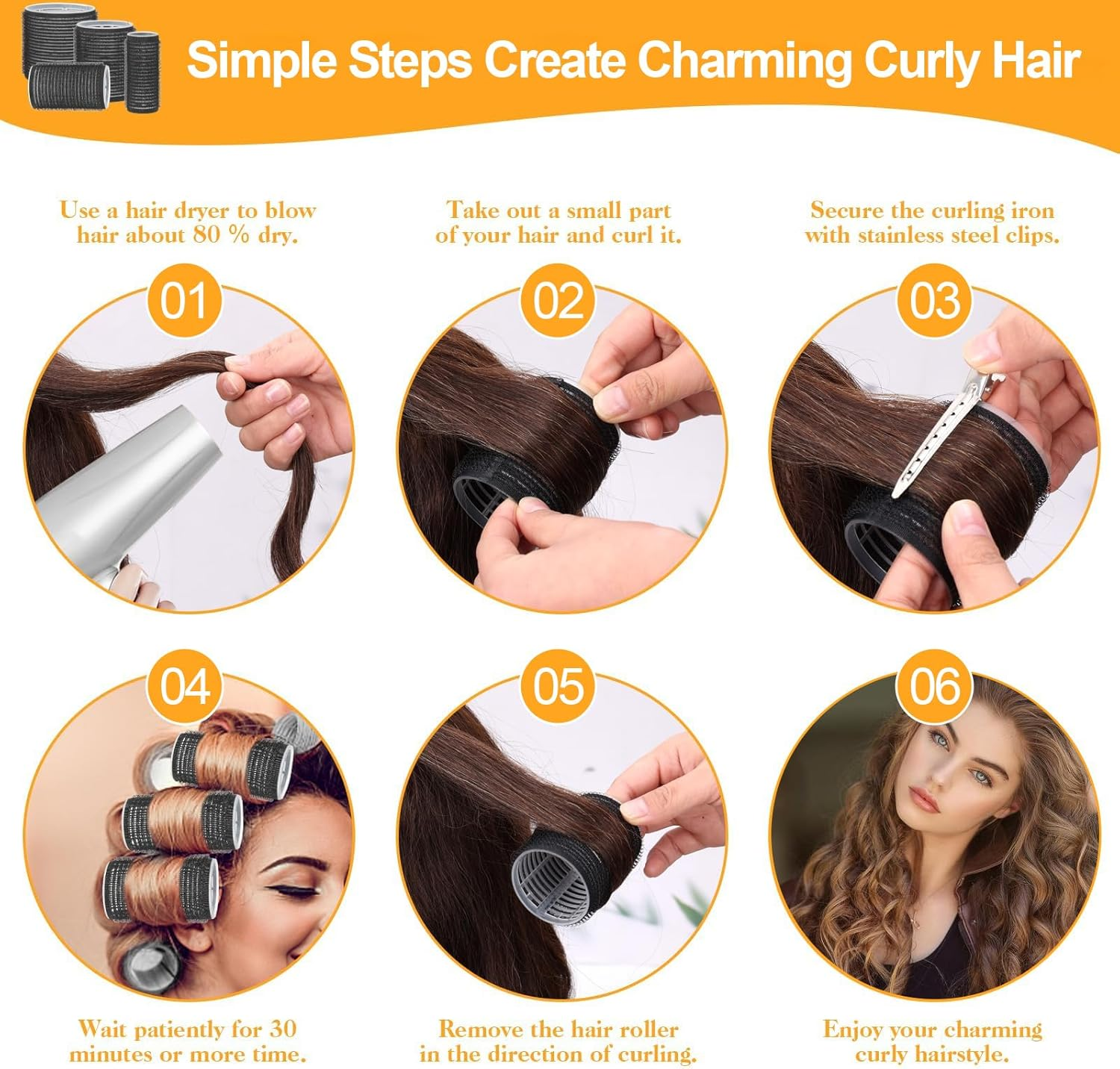 DGBAY Hair Roller Curler Set with Clips - 28PCS, 4 Sizes (64M, 48Mm, 36Mm, 25Mm), No Heat, Suitable for Long, Medium, Short Hair - Salon & Home Use DGHS163_28P