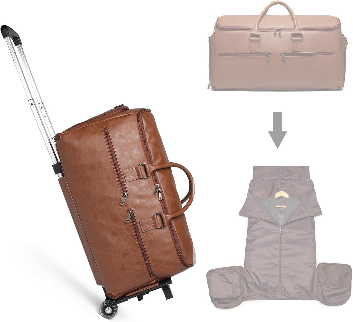 Seyfocnia Rolling Garment Bag,Wheeled Garment Bag for Travel with Wheels Overnight Bags with Wheels Carry on Garment Bag with Shoe Compartment Suitcase Convertible Garment Duffle Bag, Black, Classic