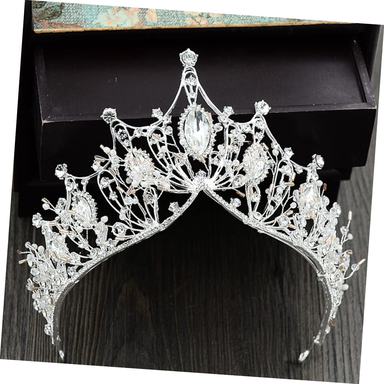 KALLORY Bride Crown Tiara Rhinestone Headband Hair for Women Wedding Use Silver Handmade Decorative Crown image number 3