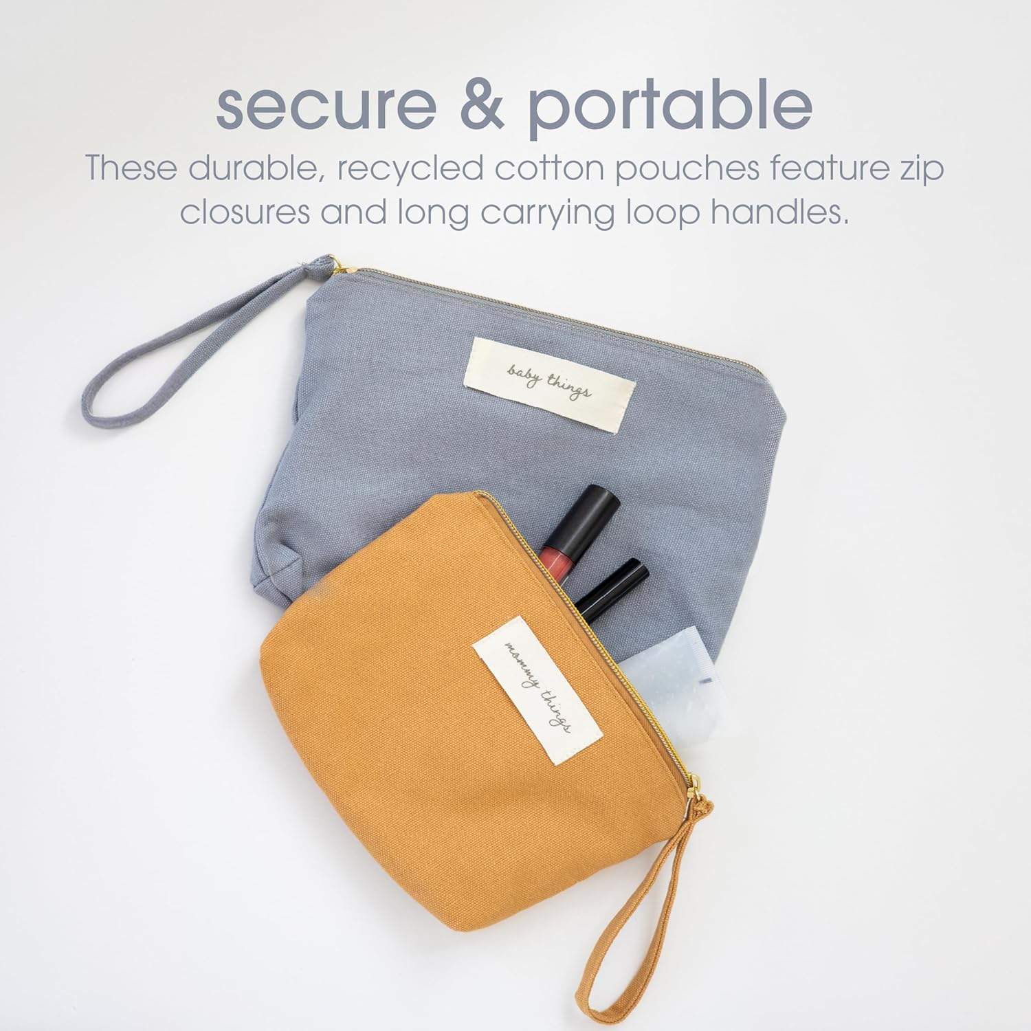 Pearhead Mom Things and Baby Things Pouch Set &ndash; Diaper Bag Storage Essentials, Neutral Cosmetic and Accessory Bags for New Mom and Newborn, Mother'S Day Gift - Set of 2 image number 6