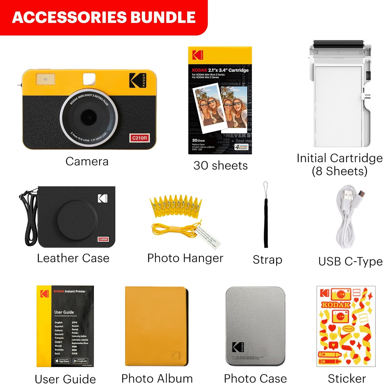 Kodak Mini Shot 2 Retro Instant Camera with Cartridge plus Accessories Bundle, Yellow image number 3