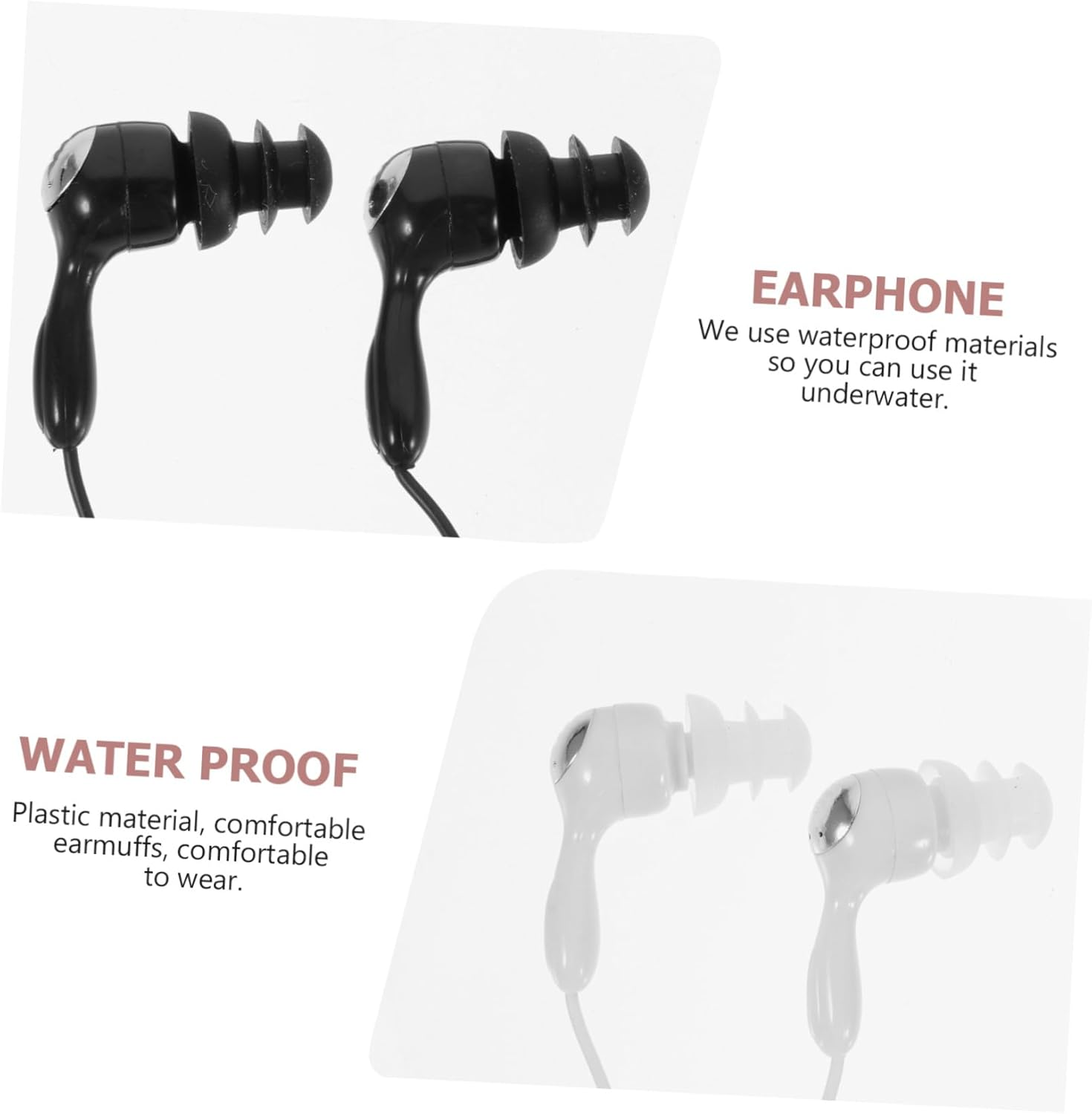 SEWACC Waterproof Swimming Earphones Ear Protection Plugs 3.5Mm In-Ear Earbuds for Adults Bathing and Surfing 2Pcs Black and White Earbuds Set image number 3