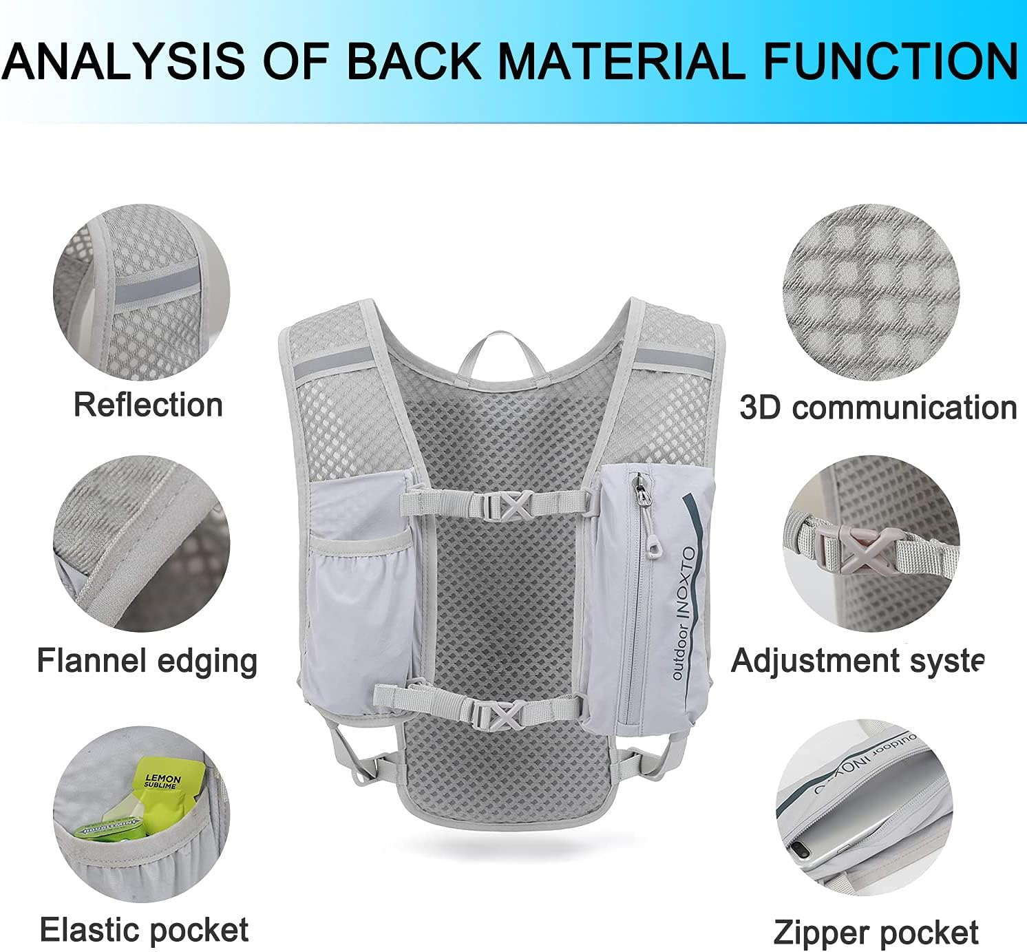 INOXTO Hydration Vest Backpack,Lightweight Water Running Vest Pack with 1.5L Water Bladder Bag Daypack for Hiking Trail Running Cycling Race Marathon for Women Men