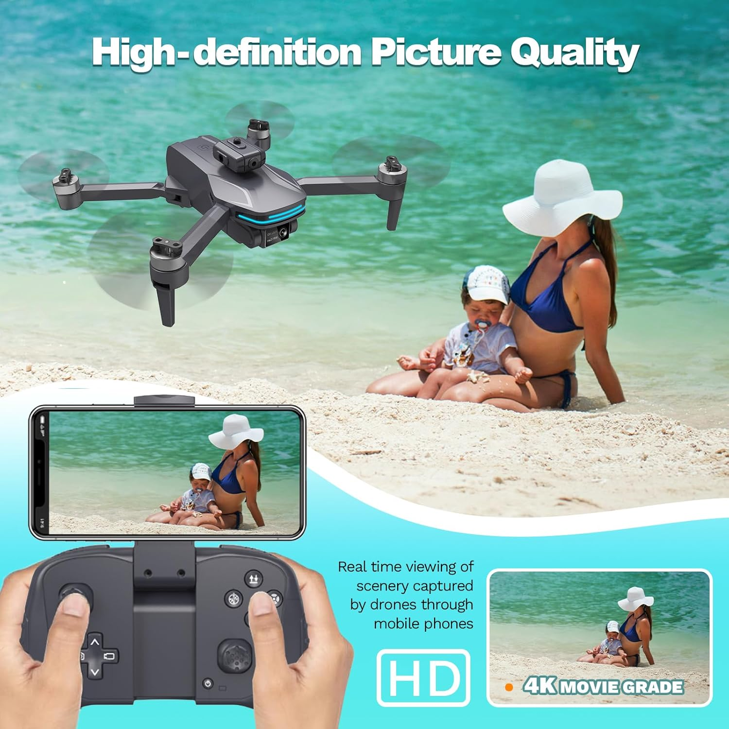 Foldable Drone with 1080P Electrically Adjustable Dual Camera for Beginner, Brushless RC Quadcopter with Altitude Hold, Carring Case, Headless Mode, One Key Take Off/Land, Obstacle Avoidance image number 1