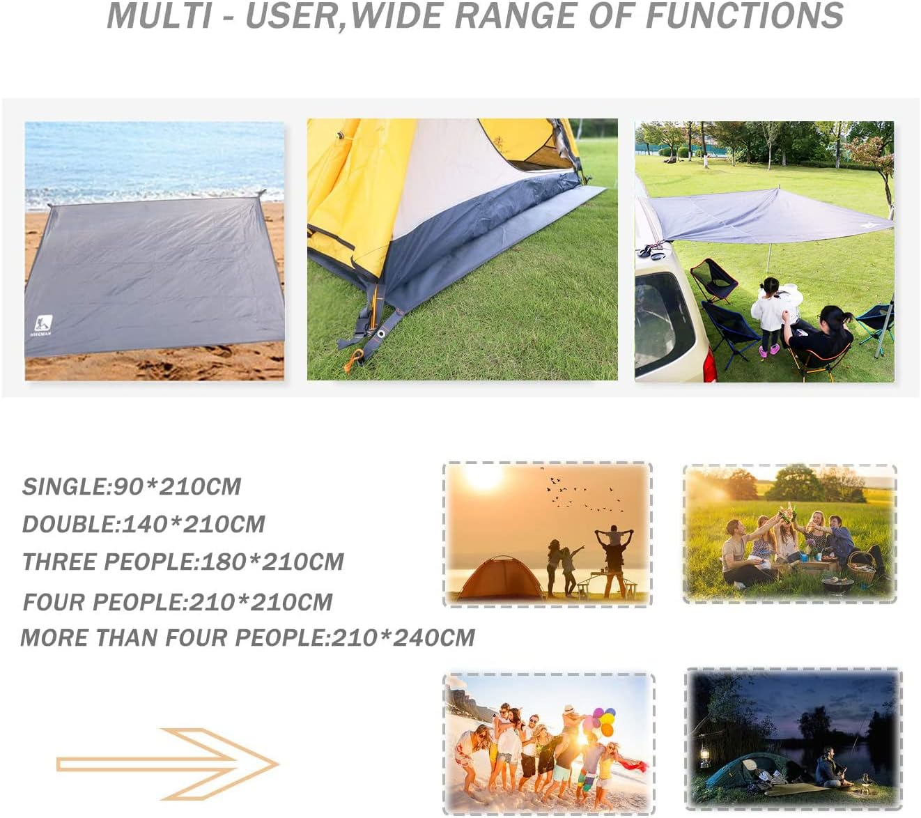 Hikeman Waterproof Camping Tarp Portable Tent Footprint with Drawstring Bag Ground Cloth for Outdoor Hiking Picnic (Grey 95"X83") image number 3