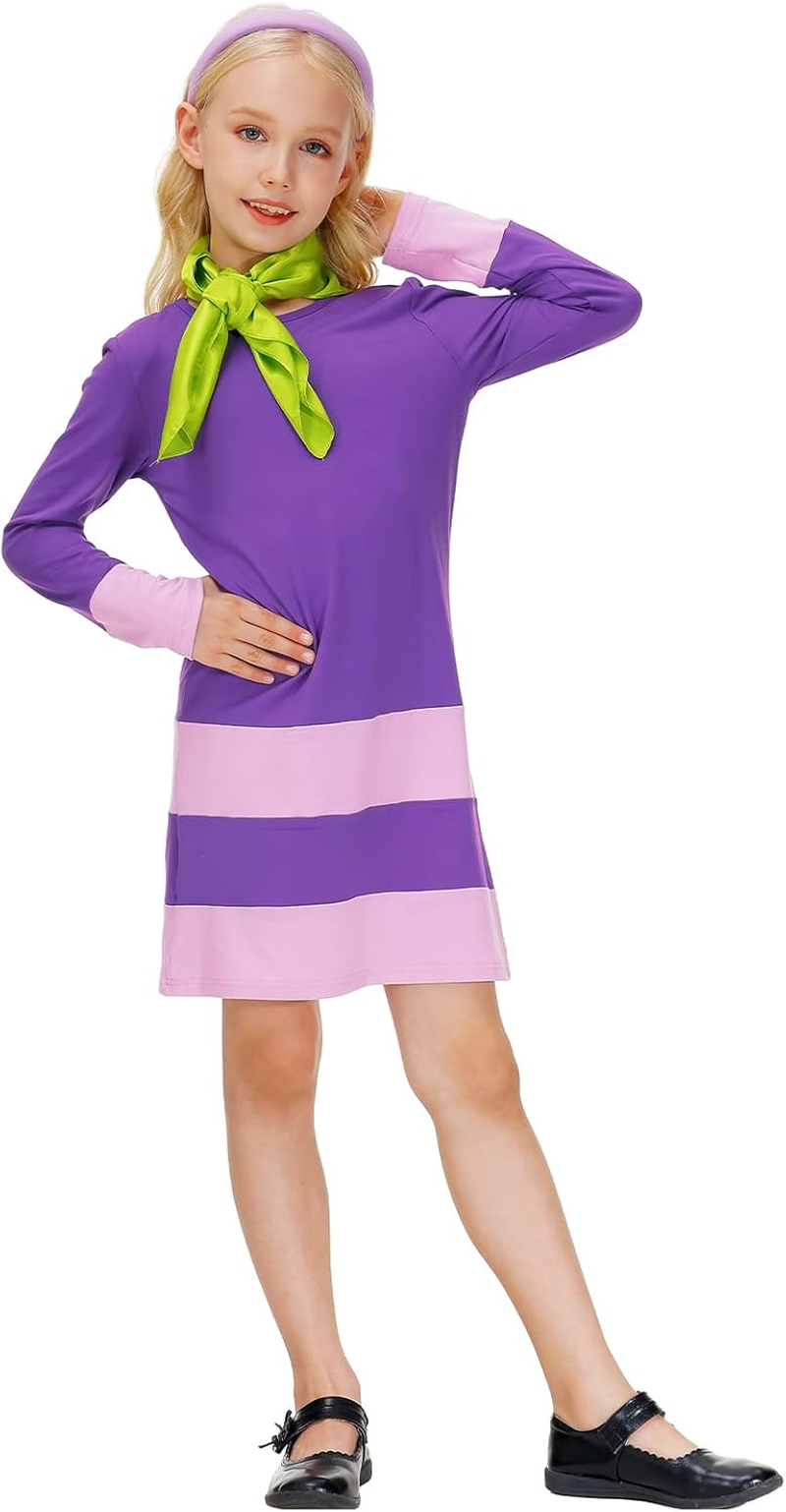 Remimi Girls Halloween Costume Party Outfit with Scarf and Headband 5-14 Years image number 3