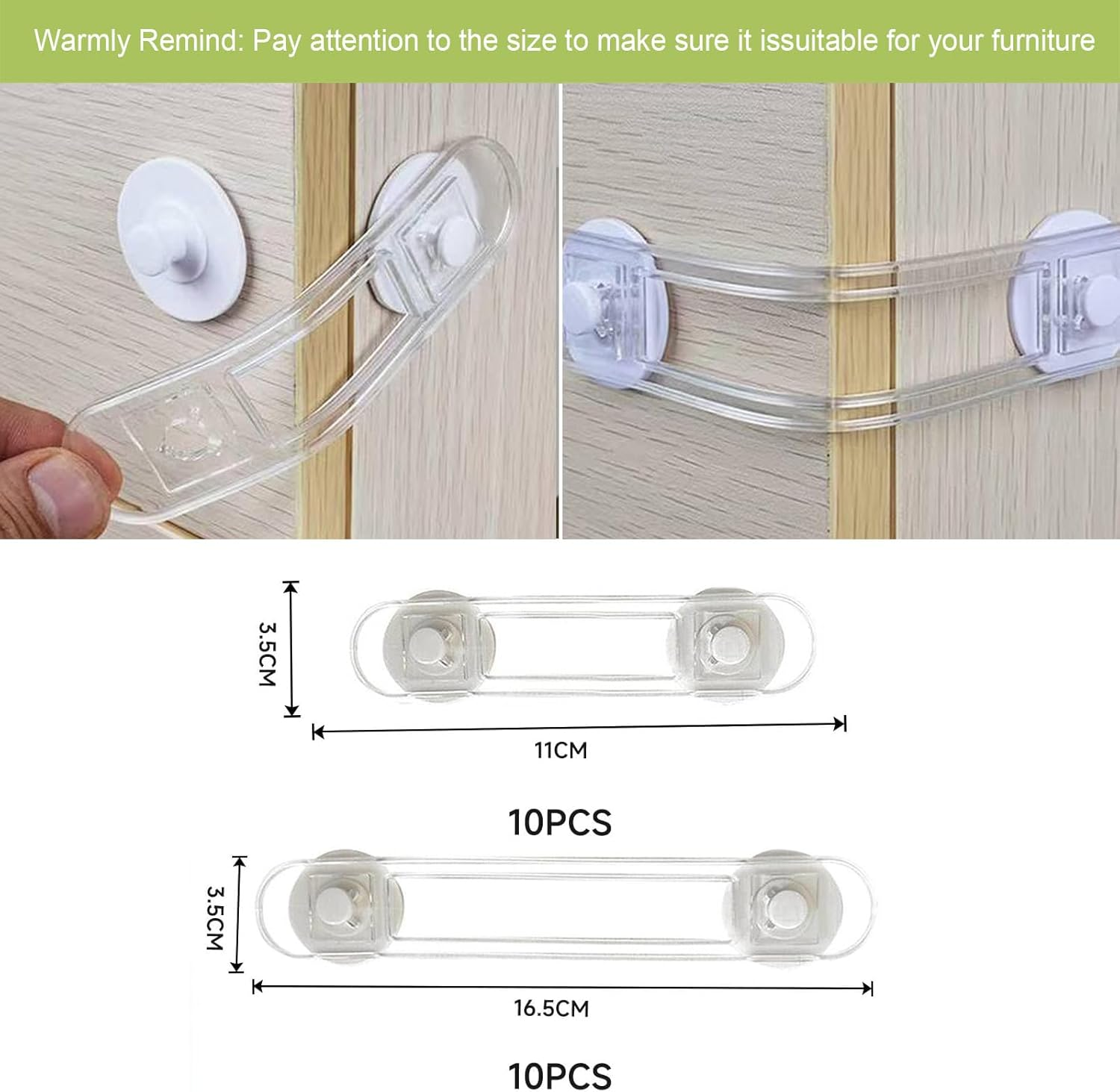 20Pcs Child Safety Cabinet Locks,Baby Proofing Latches to Cabinets Drawer Door Fridge Oven Toilet Seat Kitchen Cupboard Appliance Trash Can, Adjustable Strap No Drill No Tool(10X 16.5Cm & 10X 11Cm) image number 1