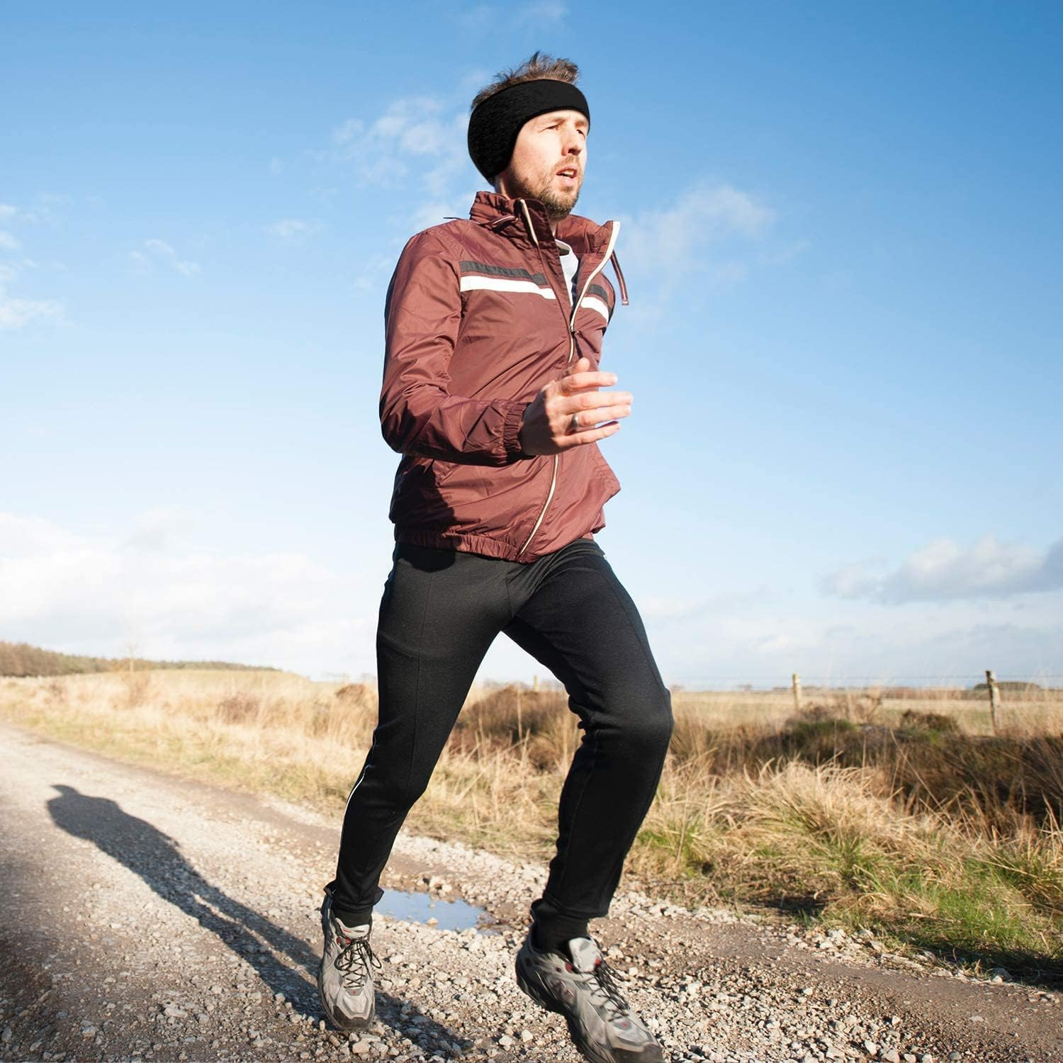 SAVITA 2 Pack Ear Warmers Headband Stretchy Ear Covers Sweatband Ski Winter Headband Earmuff Workout Headbands Moisture Wicking Thermal Sport Headbands for Women Man Girls - Sky Blue And Orange image number 2