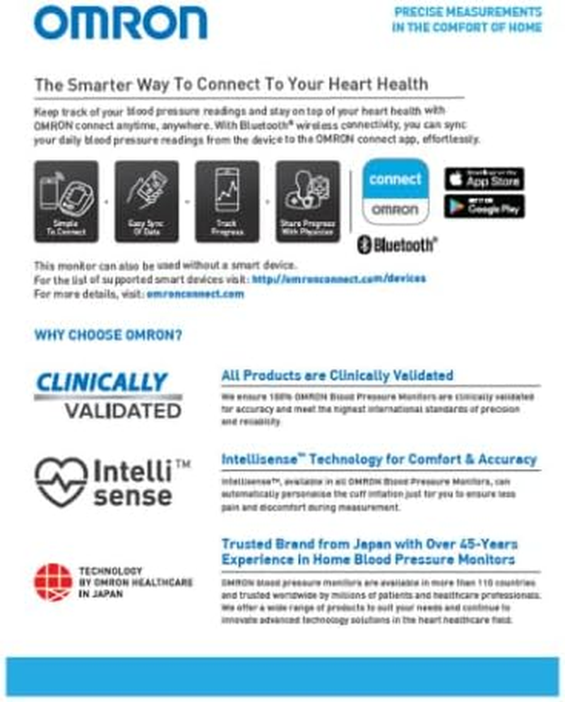 OMRON HEM7141T1 Bluetooth Blood Pressure Monitor &ndash; Clinically Validated, Intellisense Technology, Hypertension Indicator, One-Touch Operation, 14 Memory, 3+3 Warranty image number 1