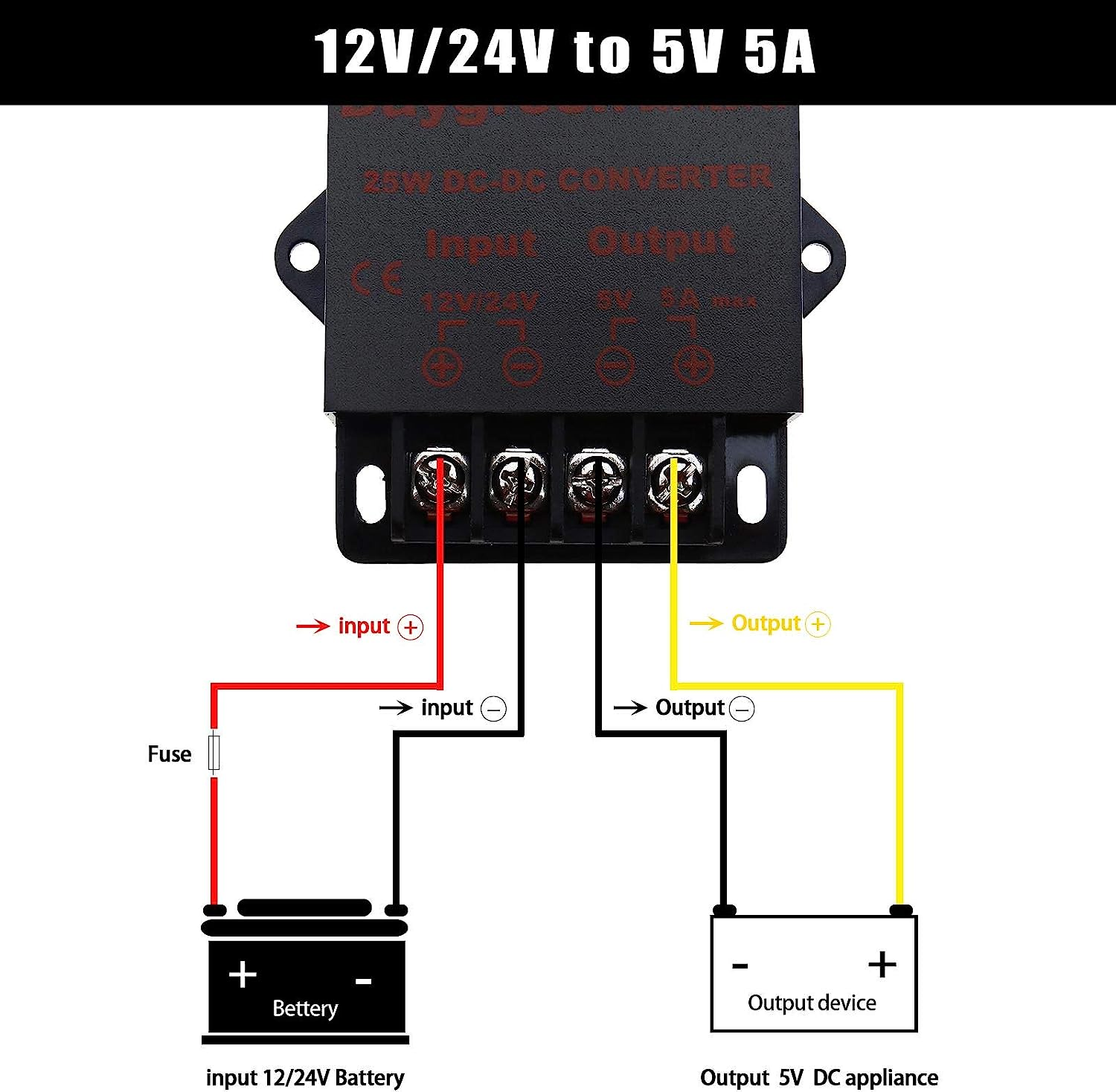 Emagtech DC Power Buck Converter Regulator 12V/24V to 5V 5A 25W Transformer Conversion Module Over-Voltage Over-Current Protection