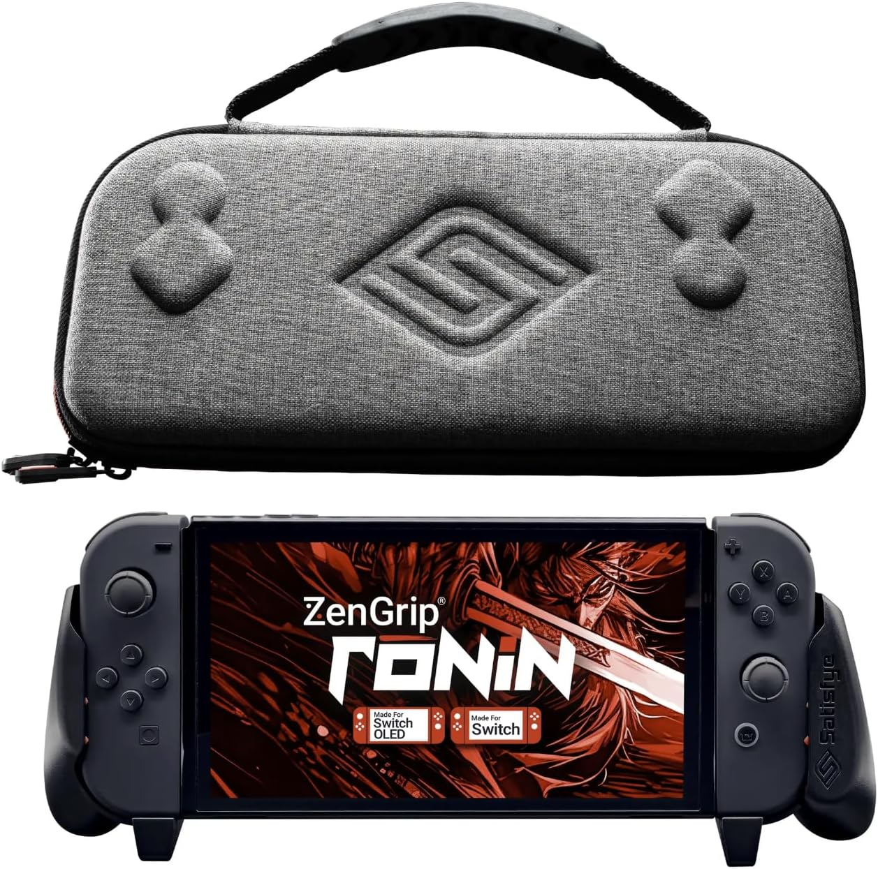 Satisfye - Zengrip Ronin Slim Bundle, Accessories Compatible with Nintendo Switch & OLED - the Bundle Includes: Black Ronin Zengrip and Grey Zencase Slim (BLACK) image number 3