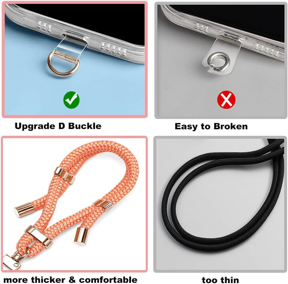 2 Pads Phone Lanyard Adjustable Crossbody Cell Phone Neck Strap Universal Mobile Phone Wrist Lanyard + 2Pcs Patch Tether Tab for Travel Essentials Beige - Black image number 5