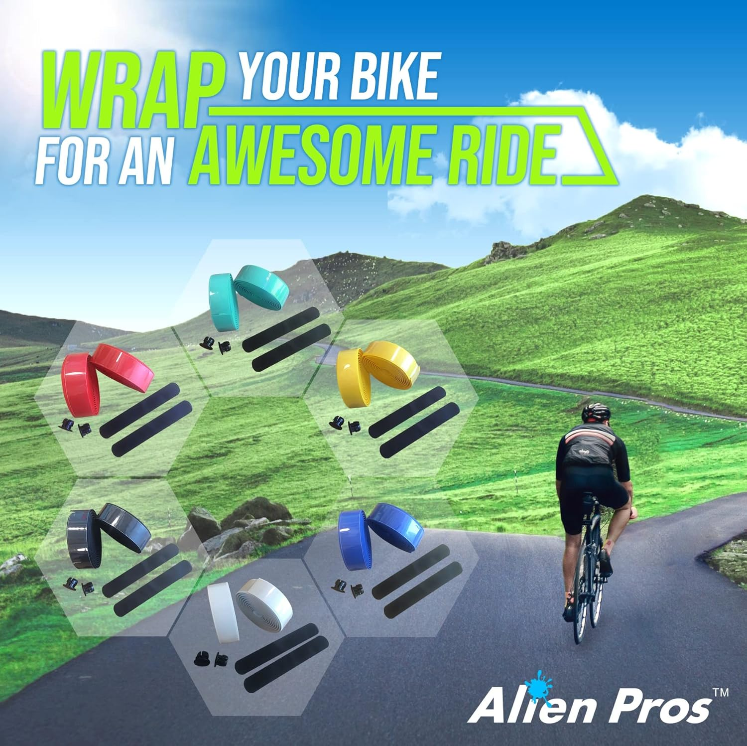 Alien Pros Bike Handlebar Tape EVA (Set of 2) White - Enhance Your Bike Grip with These Bicycle Handle Bar Tape - Wrap Your Bike for an Awesome Comfortable Ride (Set of 2, White) image number 2