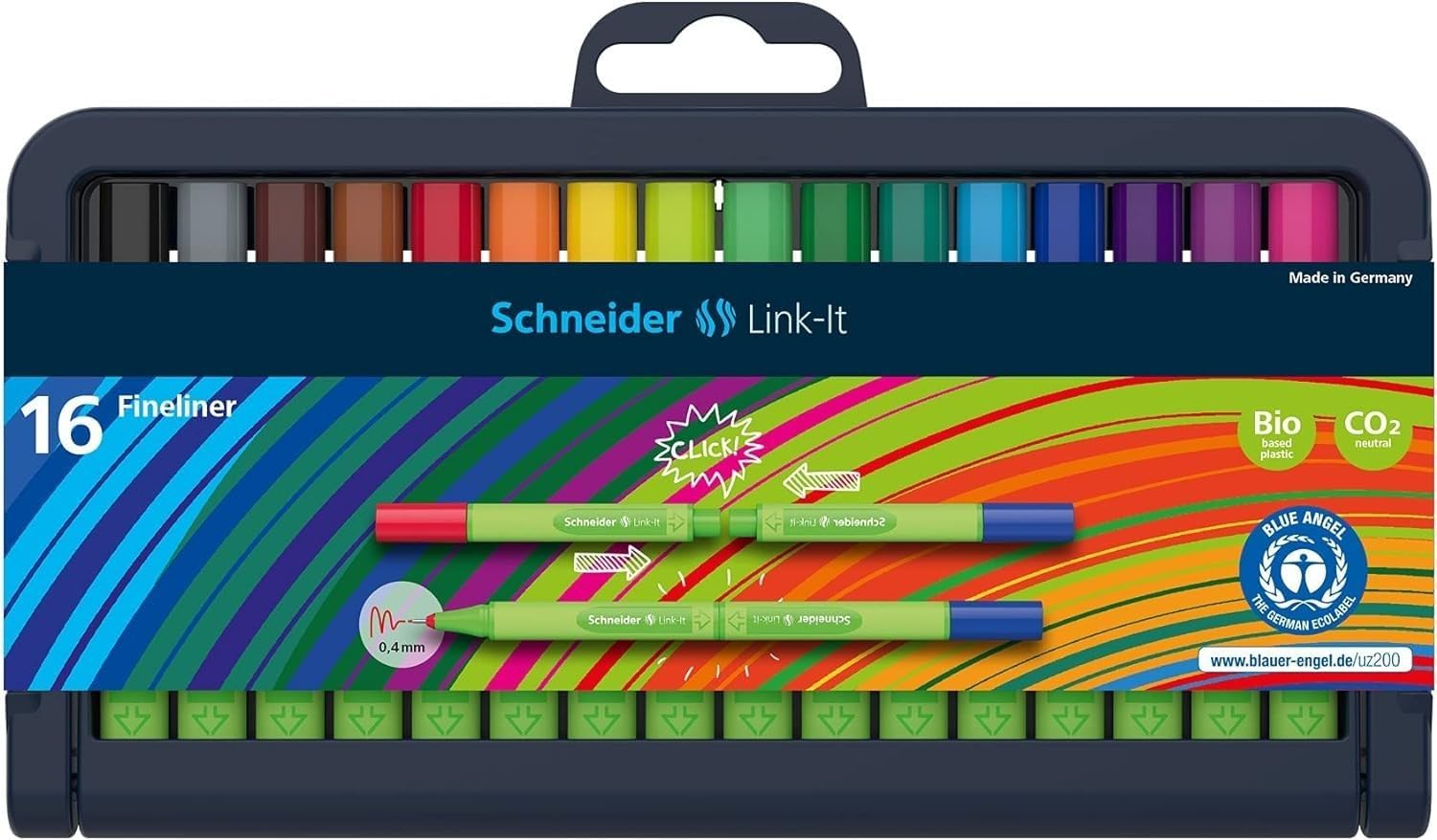 Schneider Link-It Fineliner with Stand-Up Case, 0.4Mm, 16 Pieces, Assorted Colors (191292) image number 4