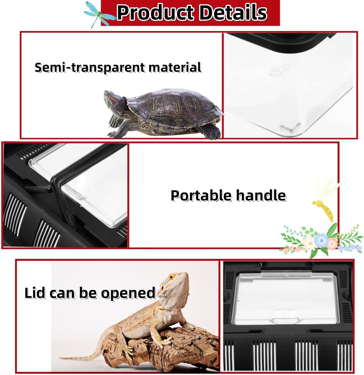 Small Pet Breeding Box,Reptile Habitat Tank Turtle Aquarium Home Turtle Habitat Breeding Box for Reptiles Pet,Storage Box with Handle image number 5