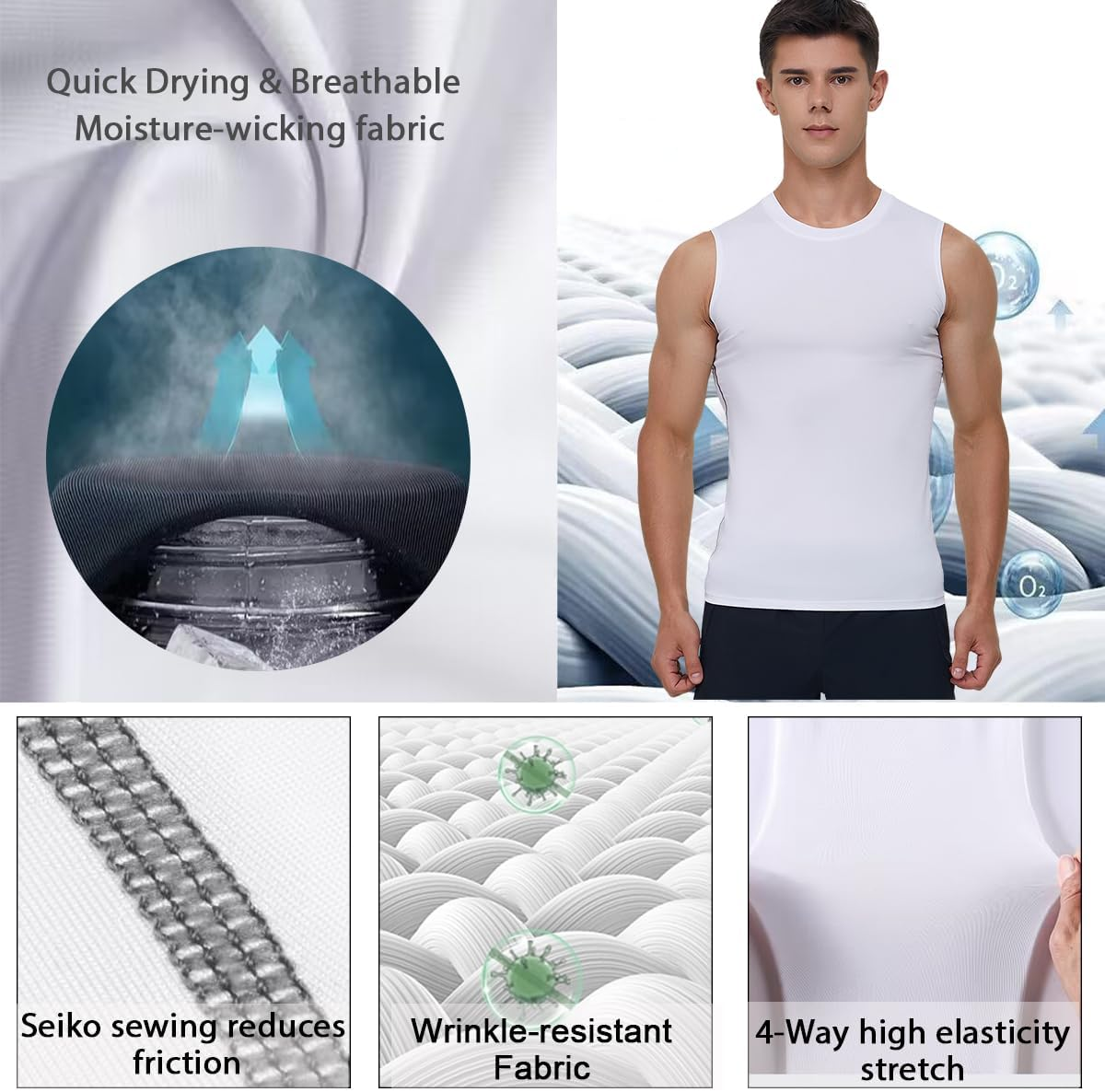 Men'S Tank Top Compression Shirts Athletic Workout Sleeveless Shirts Fit Slimming Body Shaper Vests Shapewear image number 2