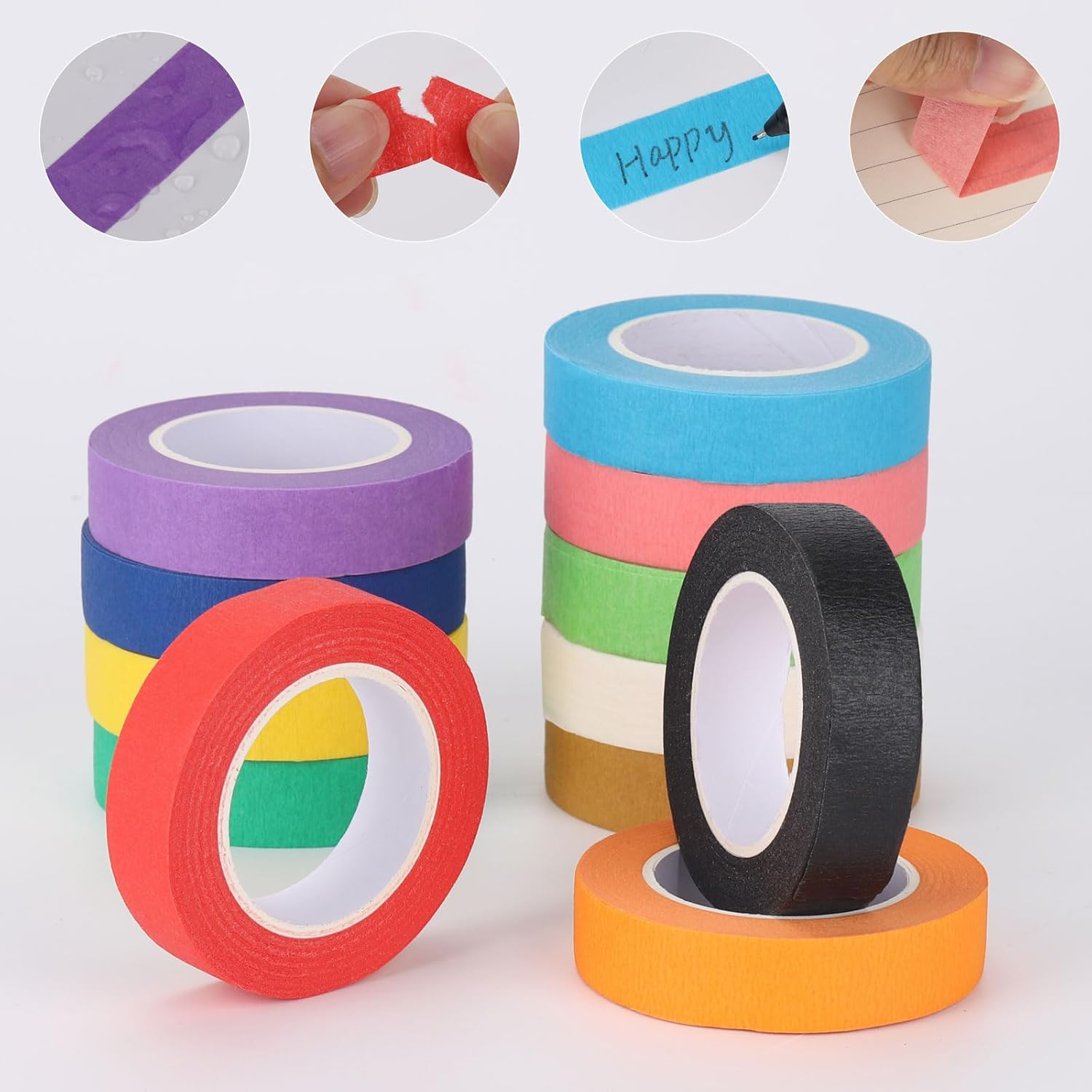 BTYMS 12 Rolls Colored Masking Tape Handbook Decoration Marker Packing Tape for Crafts, Waterproof Painters Tape, DIY Journaling, Classroom Decor 13M &times; 15Mm
