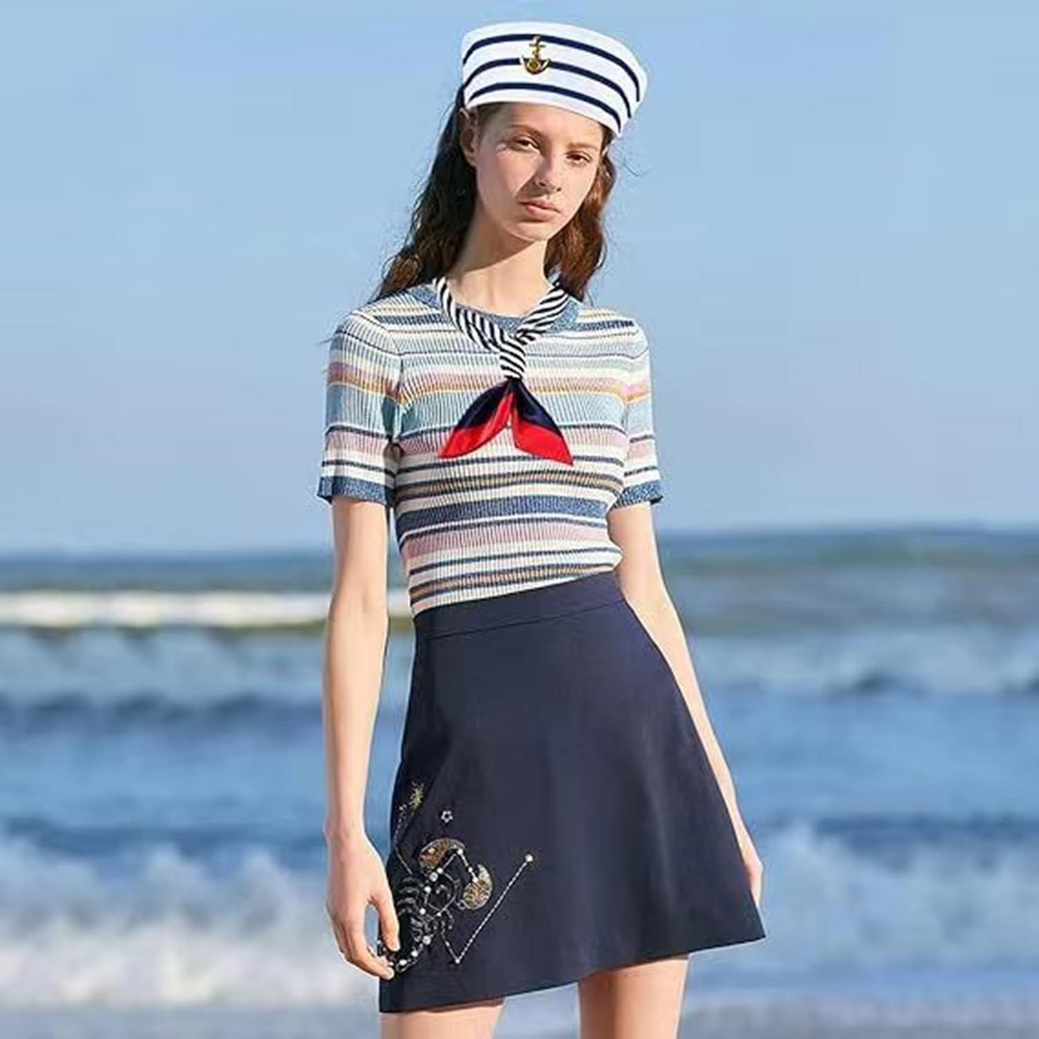 Yacht Captain Hat Sailor Ship Cap Scarf Sunglasses Sailor Hat Boat Costume for Men Women Captains Dressing up Party image number 5