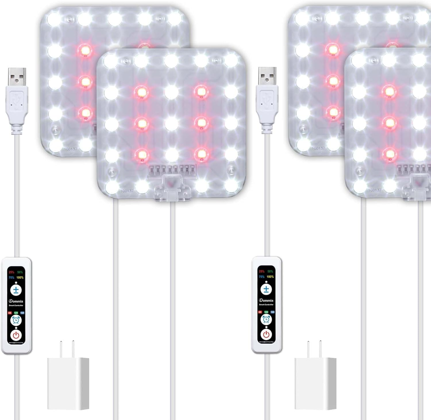 DOMMIA Grow Lights, 2-Pack Natural White Dimmable Grow Lights for Indoor Plants Full Spectrum with Optical Lens, LED Grow Light with Timer 6/12/16H, under Counter Plant Light with Adapters