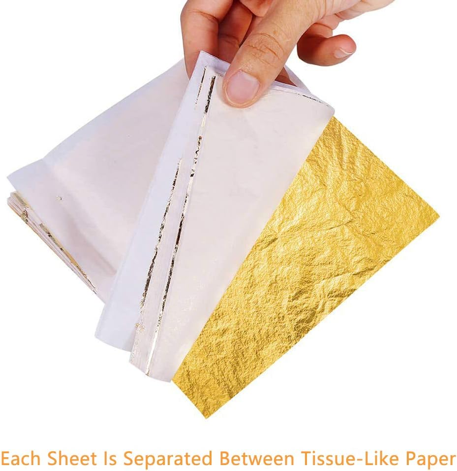 200 Sheets Gold Foil Paper Silver Leaf Gilding Foil Imitation Gold for Decoration, Art, DIY Nail ,Crafting and Furniture (Gold and Silver) image number 1