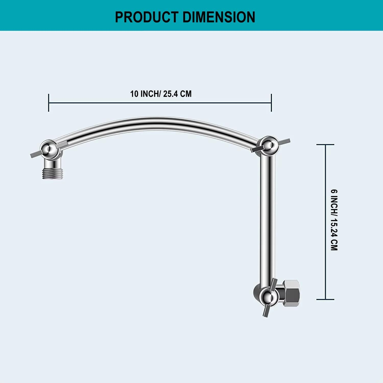 JINYOMFLY Shower Arm Extension Chrome 16" Curved Shower Head Extension Arm Shower Head Extension with Locking Joint Adjustable Height and Angle G1/2" Thread image number 5