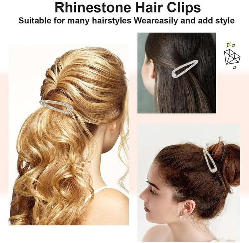 Set of 4 Rhinestone Snap Hair Clips Metal Snap Hair Clips Gold Snap Hair Clips with Rhinestone Shiny Snap Hair Clip for Women image number 4