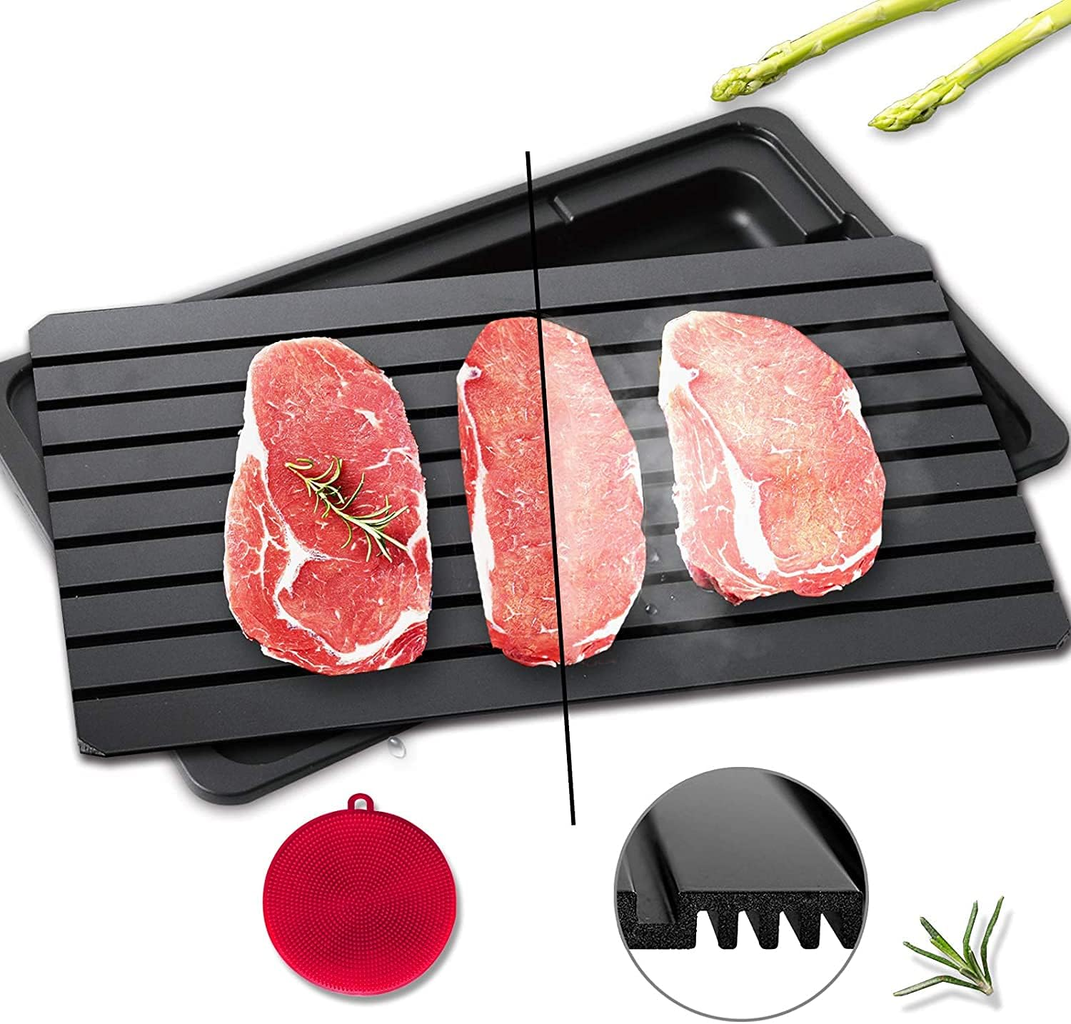 Defrosting Tray for Frozen Meat Rapid and Safer - Thawing Tray for Frozen Meat with Drip Tray - Natural Heating Defroster Tray Miracle Thaw Large Size Upgrades 6Mm image number 5