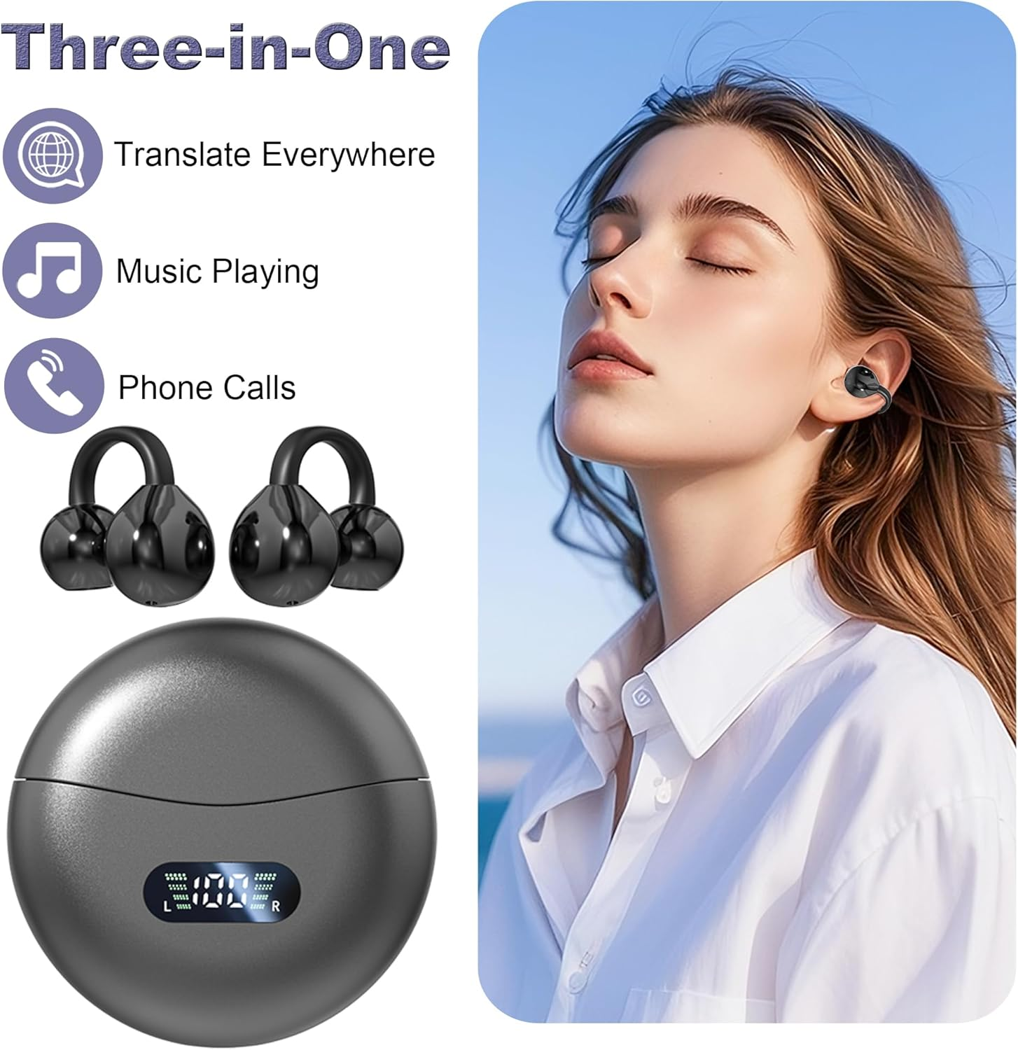 Hovicative Translator Headphones, Wireless Bluetooth Translation Earbuds with 144 Voice Translation Headphones, AI Translator Earbuds, Translator Headphones Real Time image number 5