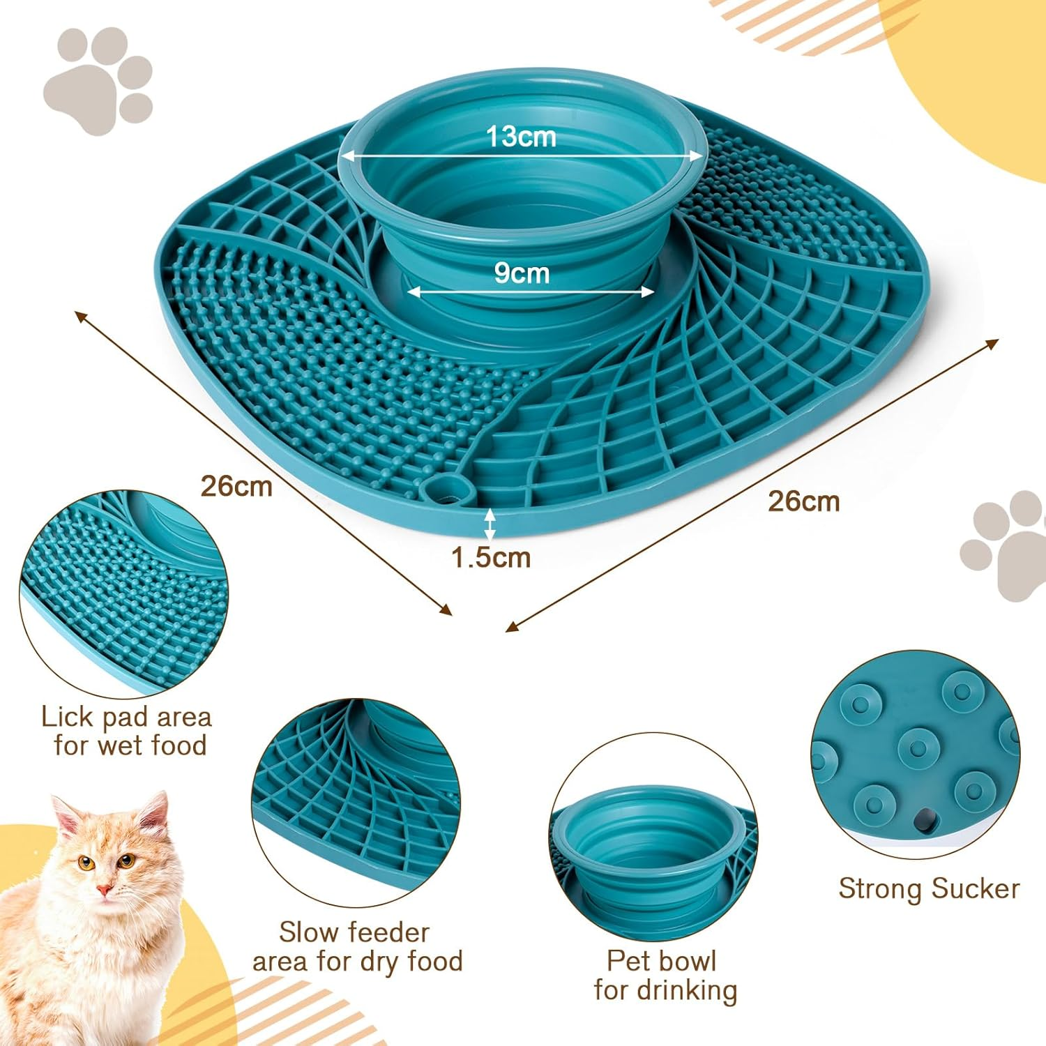 Aiqinu Dog Lick Mat with Water Bowl, Lick Mat Dog with Suction Cup for Relief of Dog Anxiety, Feeding Mat for Butter, Joghur, for Dog Bathing, Training, Grooming & Claw Care image number 5