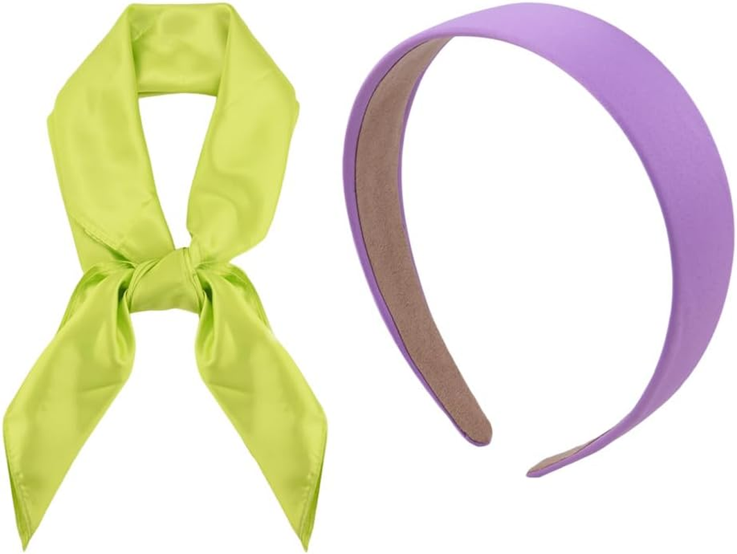 Halloween Purple Headband Green Scarf - Halloween Costume Accessories for Girls Women Cosplay Costumes for Adults Girls Women Neon Green Neck Scarf and Purple Headband for Party Cosplay Costume Set image number 1