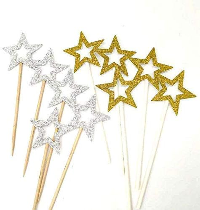 50 Pcs Star Cupcake Toppers,Star Cupcake Toppers Twinkle Little Star Decorations Birthday Cupcake Toppers Glitter Star Cake Decorations for Party Birthday Wedding Ceremony image number 6