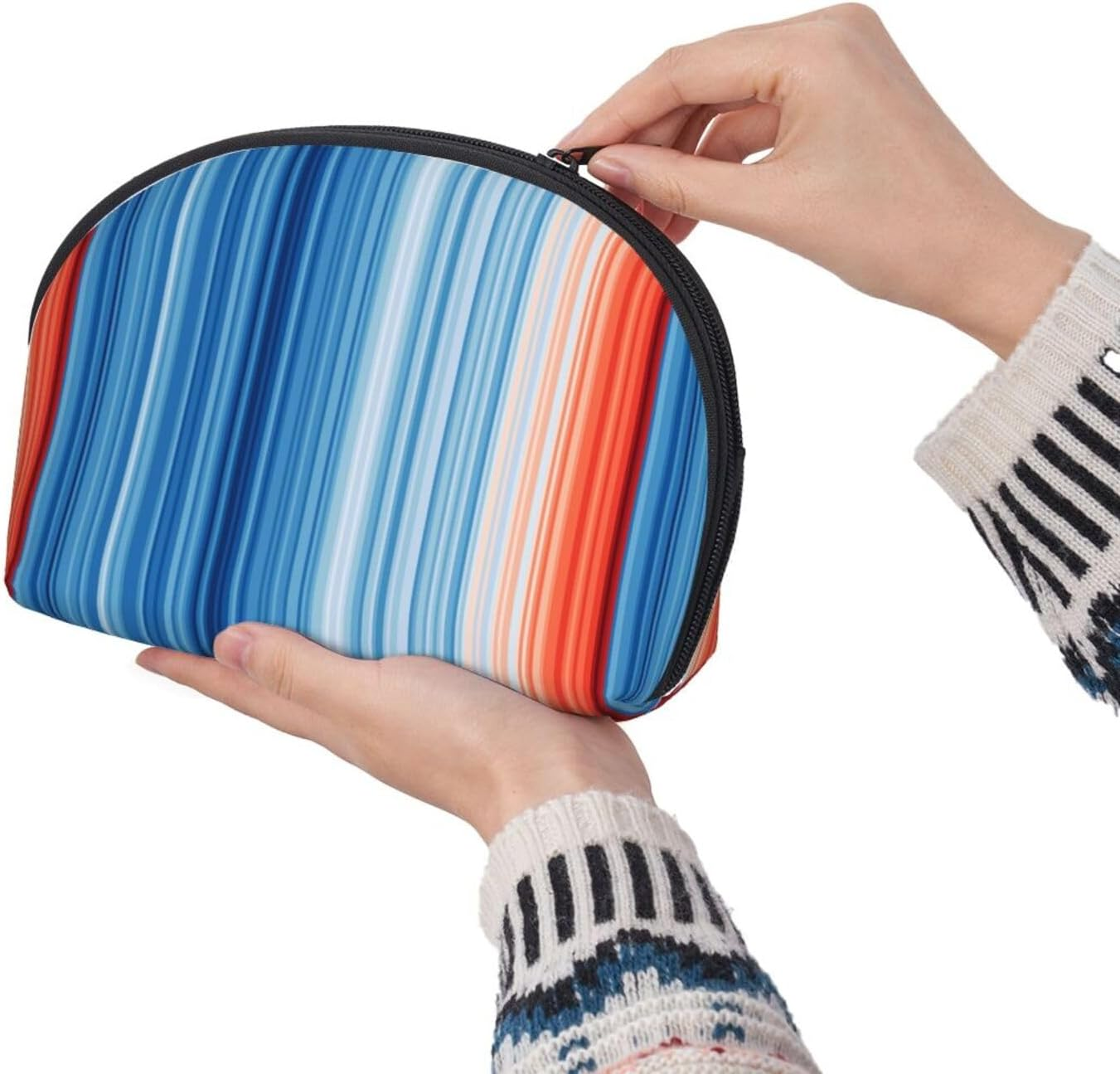 Cozimangoe Coin Pouch Makeup Bags Set, 2 Piece Shell Shape Cosmetic Bag with Pockets for Daily Travel Handbag Lipstick Keys Toiletry, Personalized Climate Stripes image number 1