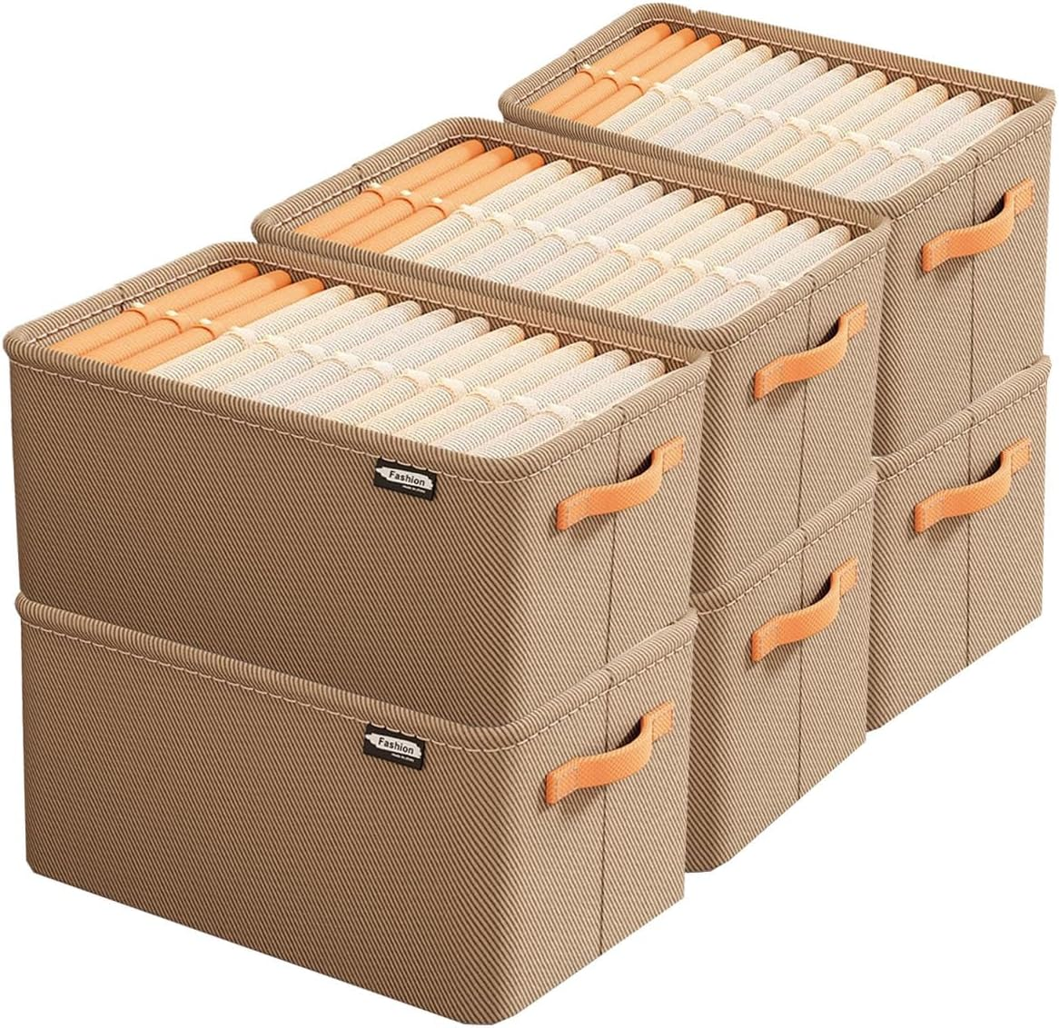 Zisheng 6-Pack Fabric Storage Bins with Lids - Foldable Clothes Organizer Baskets, Breathable Multi-Use Collapsible Storage Boxes for Shelves, Cupboard & Home Organization (Khaki) image number 3