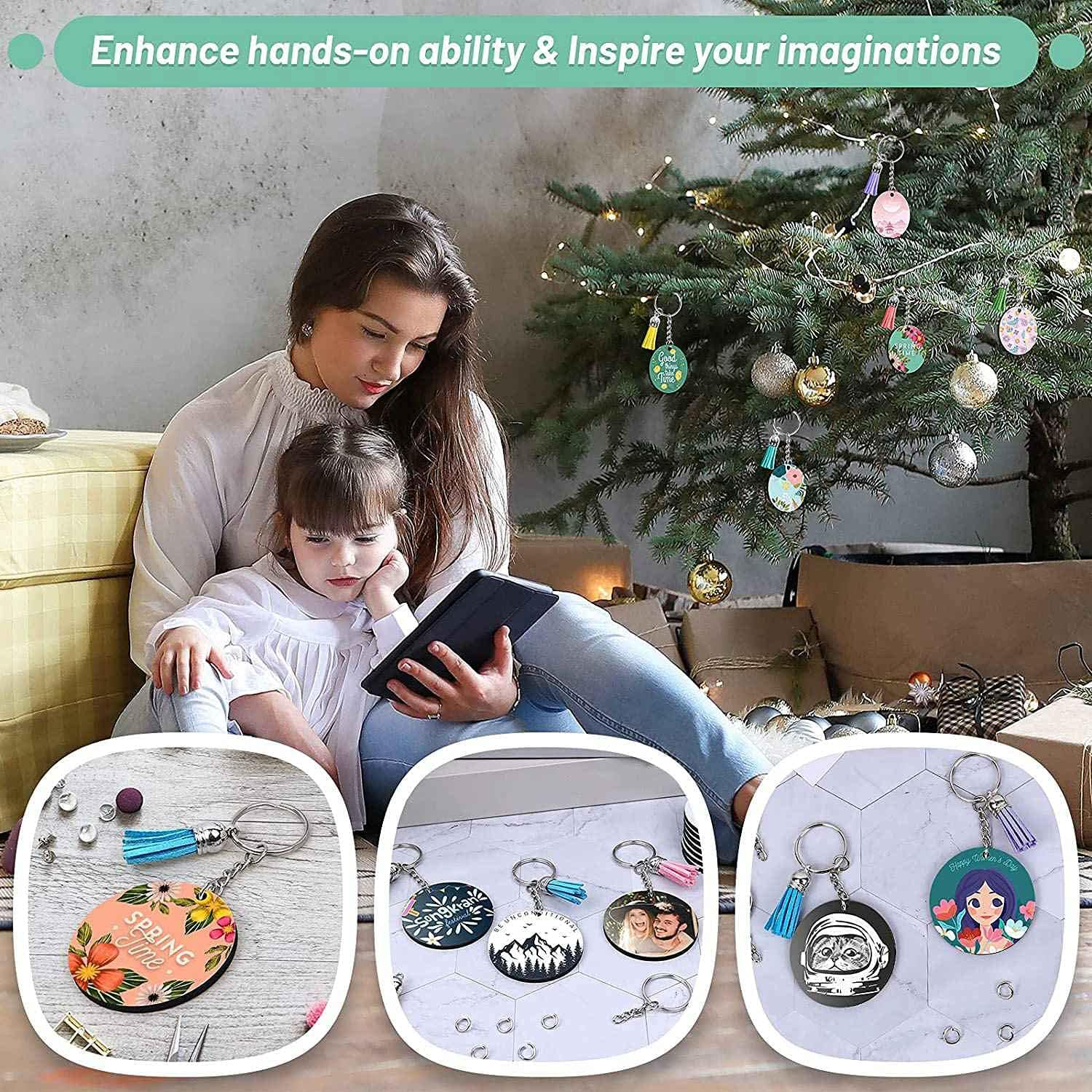 Sublimation Blanks Keychains,200 PCS 2Inch round Sublimation Blanks Keychain Circle with Tassels,For DIY image number 6