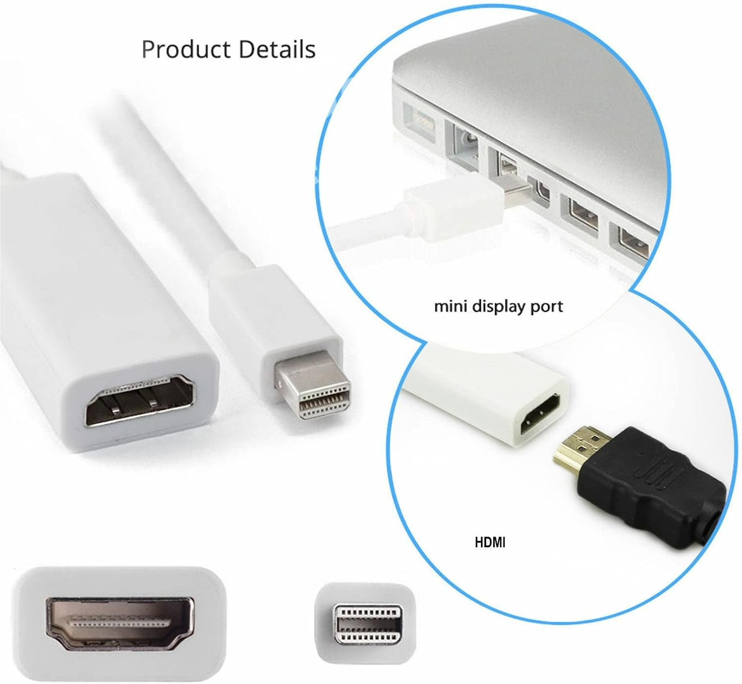 JR Joyreap Mini Displayport to HDMI Adapter Mini DP Male to HDMI Female Thunderbolt 2.0 to HDMI Adapter Suitable for Apple Macbook Pro Macbook Air, Microsoft Surface Pro (White) image number 2