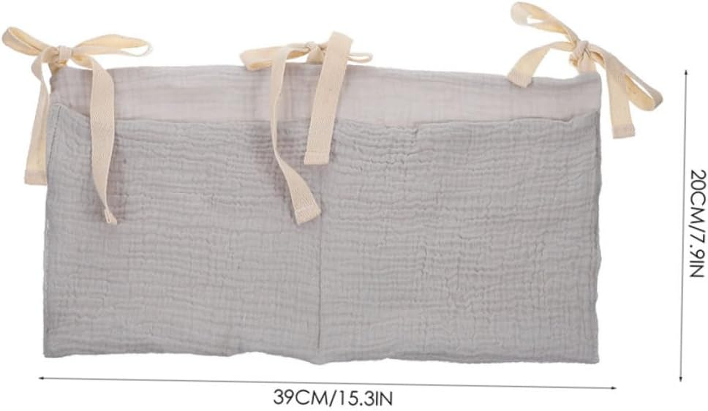 2Pcs Bedside Organizer Soft Cotton Crib Storage Bag with Dual Pockets Care for Efficient Toy and Supply Management Grey image number 4