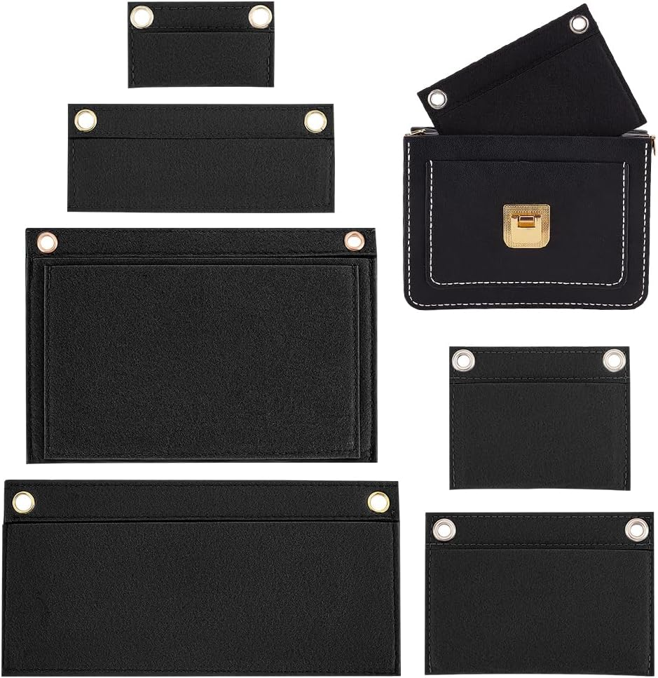WADORN 6 Sizes Purse Conversion Organizer Insert, Felt Handbag Organizer Inner Pocket Wallet Clutch Conversion Kit with Eyelet Pochette Accessory, Black