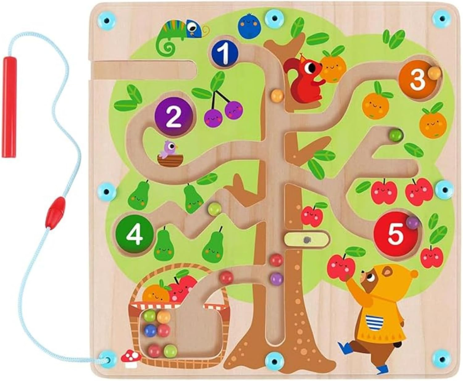 Tooky Toy TH687 Counting Fruit Ball Maze Tree: Learn Counting and Sorting with Magnetic Fruit Maze Educational Toy image number 1
