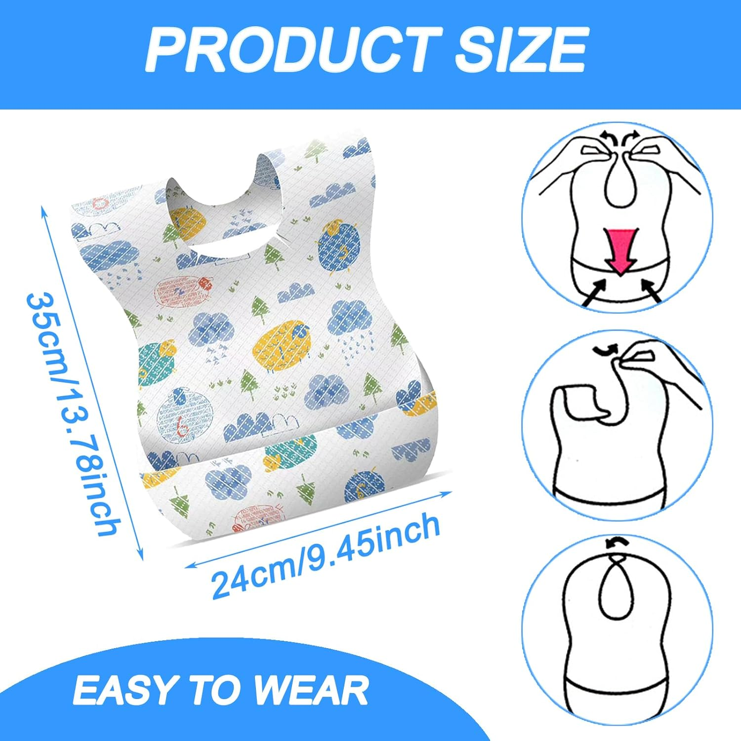 30 Pcs Bibs Individually Wrapped for Toddlers, Leak-Proof,Feeding Essentials,Soft Absorbent for Messy Mealtimes, Cute Graffiti Sheep Design