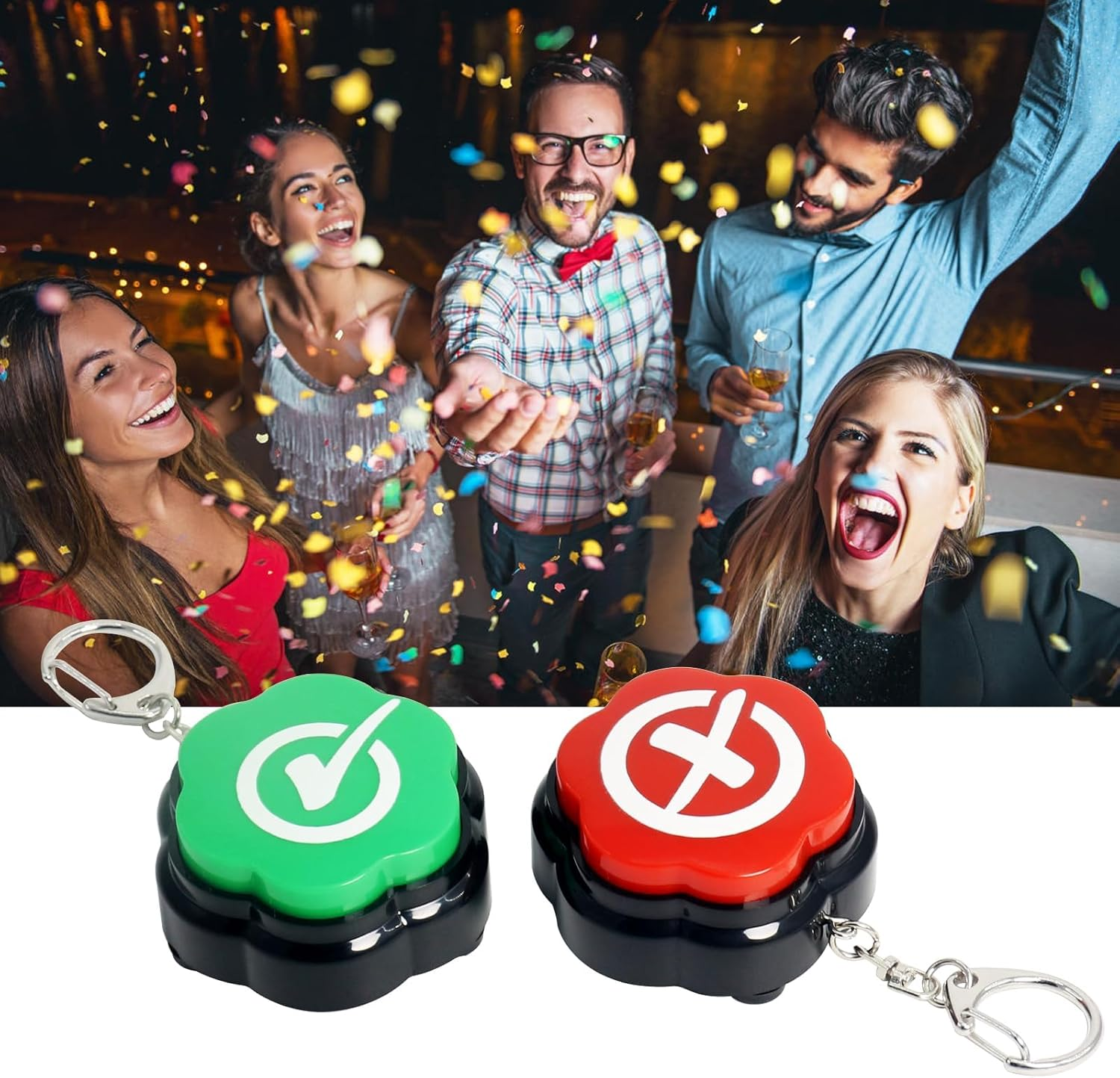 Portable Keychain Yes & No Buzzer Buttons with Sound, Answer Buzzers Set of 2, Buzzers for Game Show image number 2